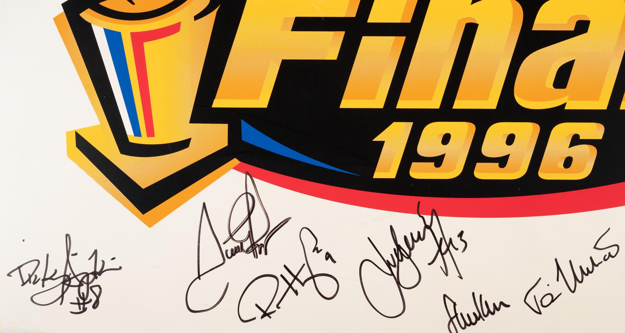 An Exceptionally Rare 1996 NBA Finals Chicago Bulls Team Signed Autograph Locker Room Sign Including Michael Jordan (Bulls Letter and Beckett Authentication Letter BAS Services Certified)