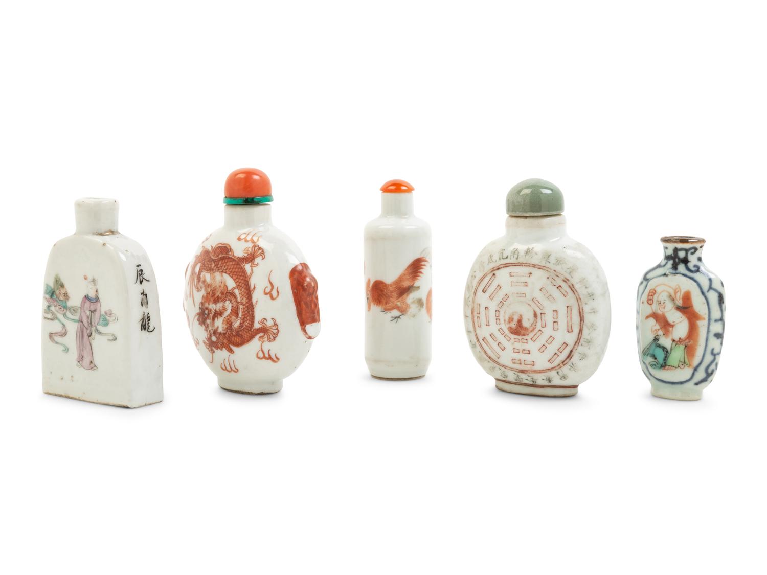 Five Chinese Porcelain Snuff Bottles