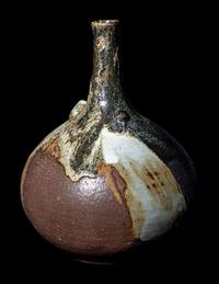 A Japanese Dark Brown Glazed Stoneware Bottle Vase