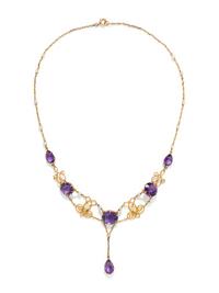 ART NOUVEAU, AMETHYST AND PEARL NECKLACE
