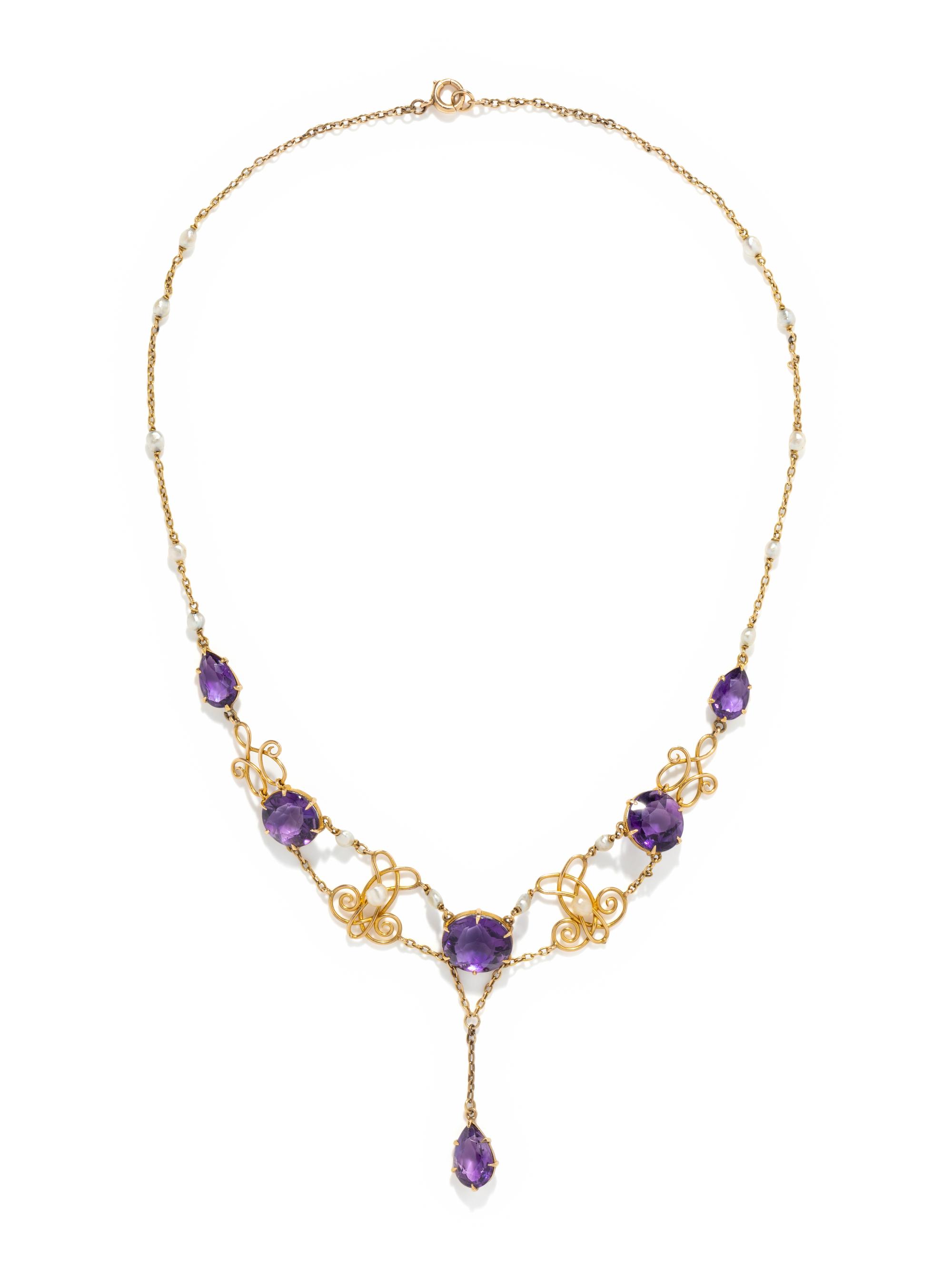 ART NOUVEAU, AMETHYST AND PEARL NECKLACE