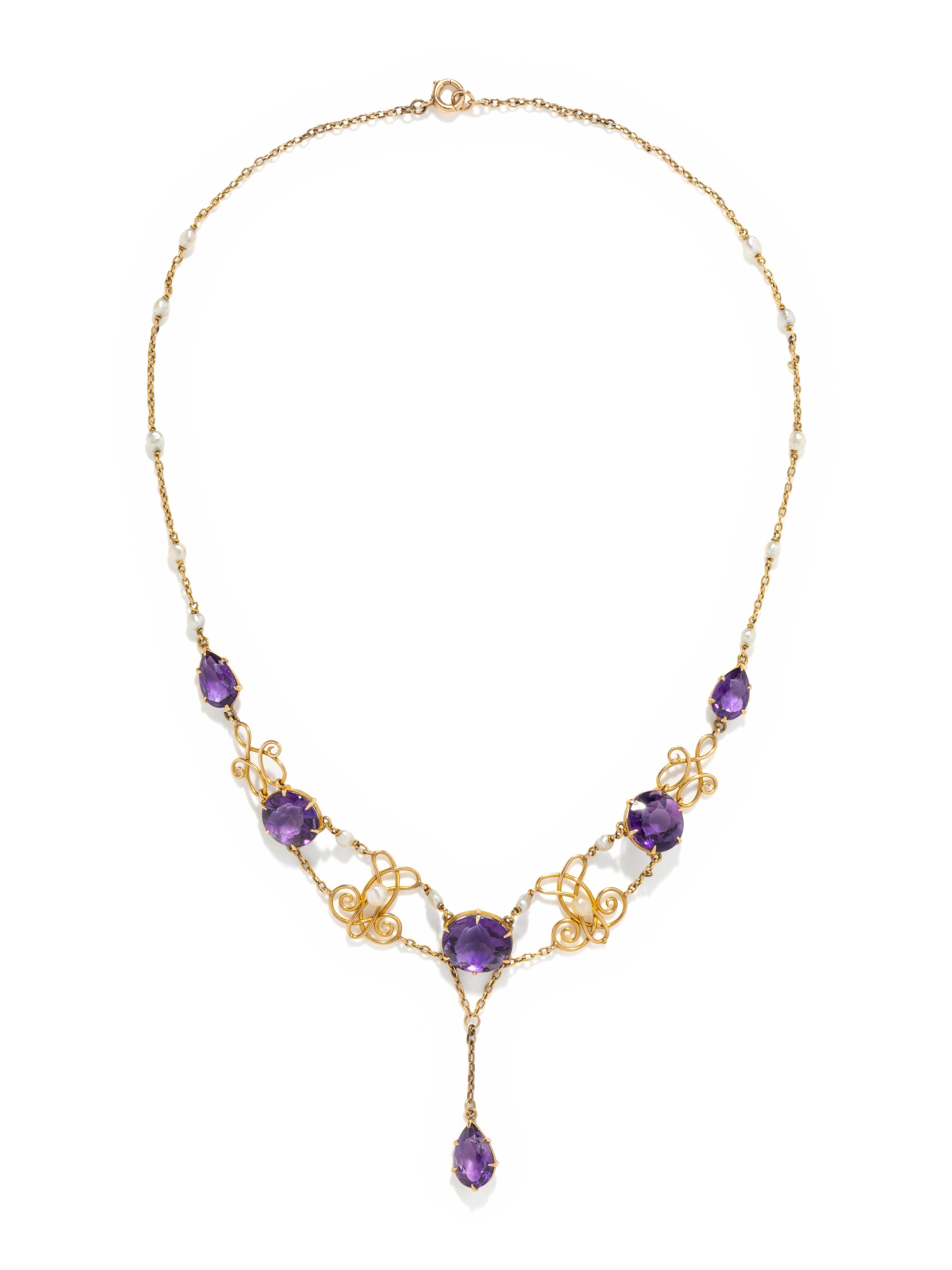 ART NOUVEAU, AMETHYST AND PEARL NECKLACE