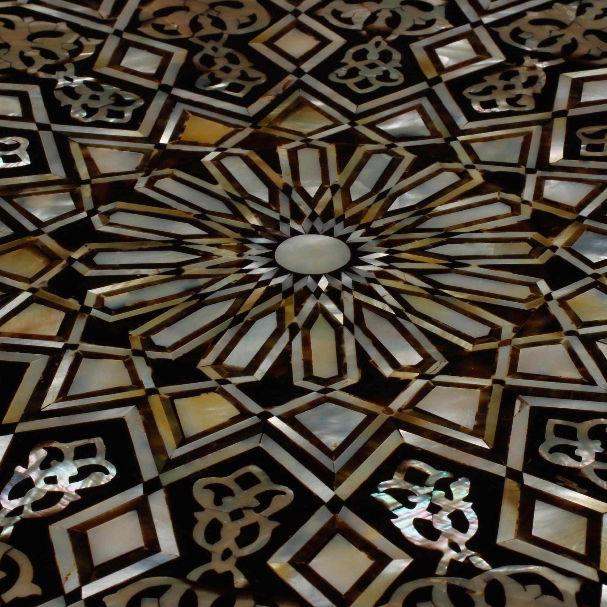 A Pair of Large Moorish Style Marquetry and Mother-of-Pearl Inlaid Side Tables