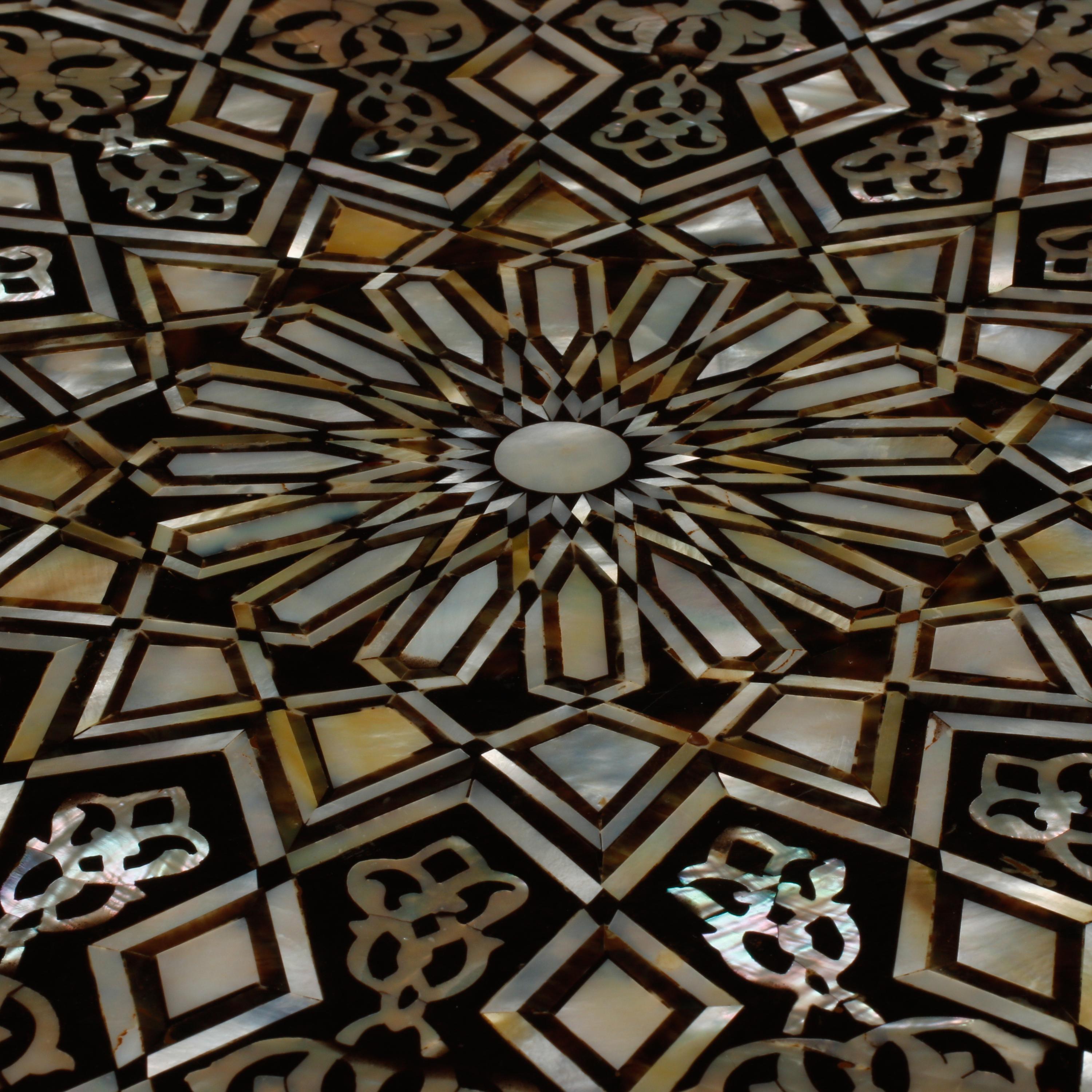 A Pair of Large Moorish Style Marquetry and Mother-of-Pearl Inlaid Side Tables