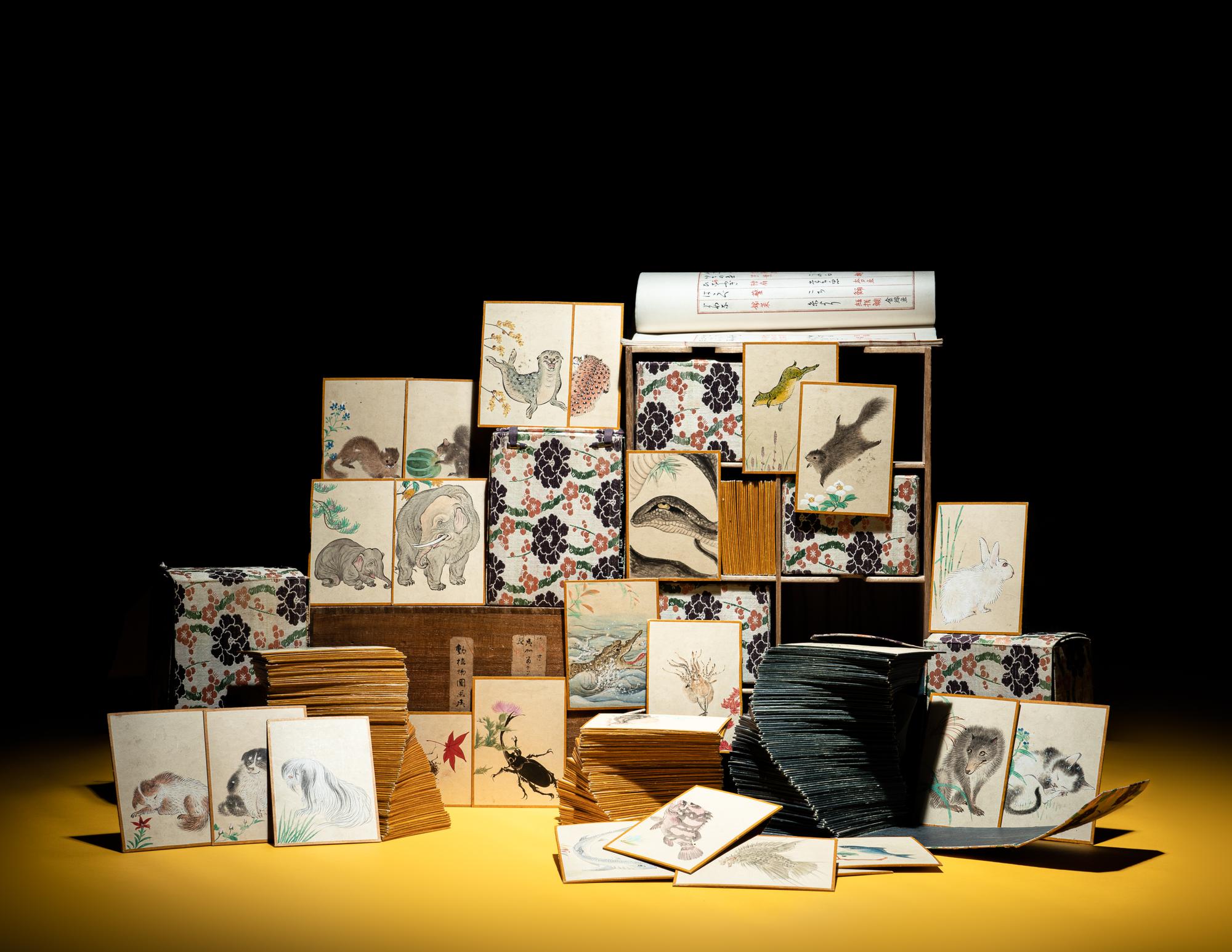 Four Sets of Japanese E-awase Karuta Playing Cards by Maruyama Oritsu (1817-1875), Nagasawa Roho (Mid-19th Century), Hara Zaisho (1813-1871) and Kishi Gantai (1782-1865)