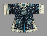 Two Chinese Blue Ground Silk Embroidered Lady's Garments