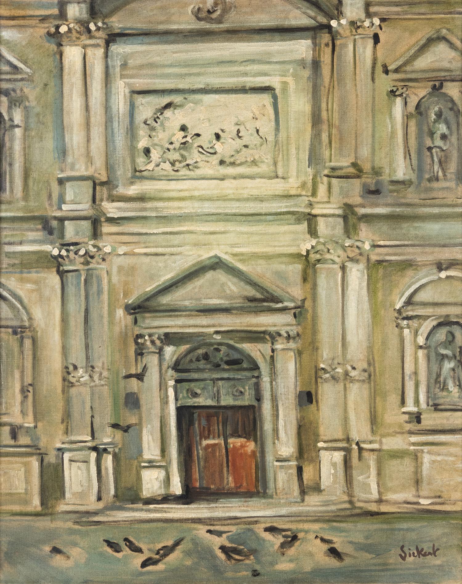 Building Facade with Pigeons
