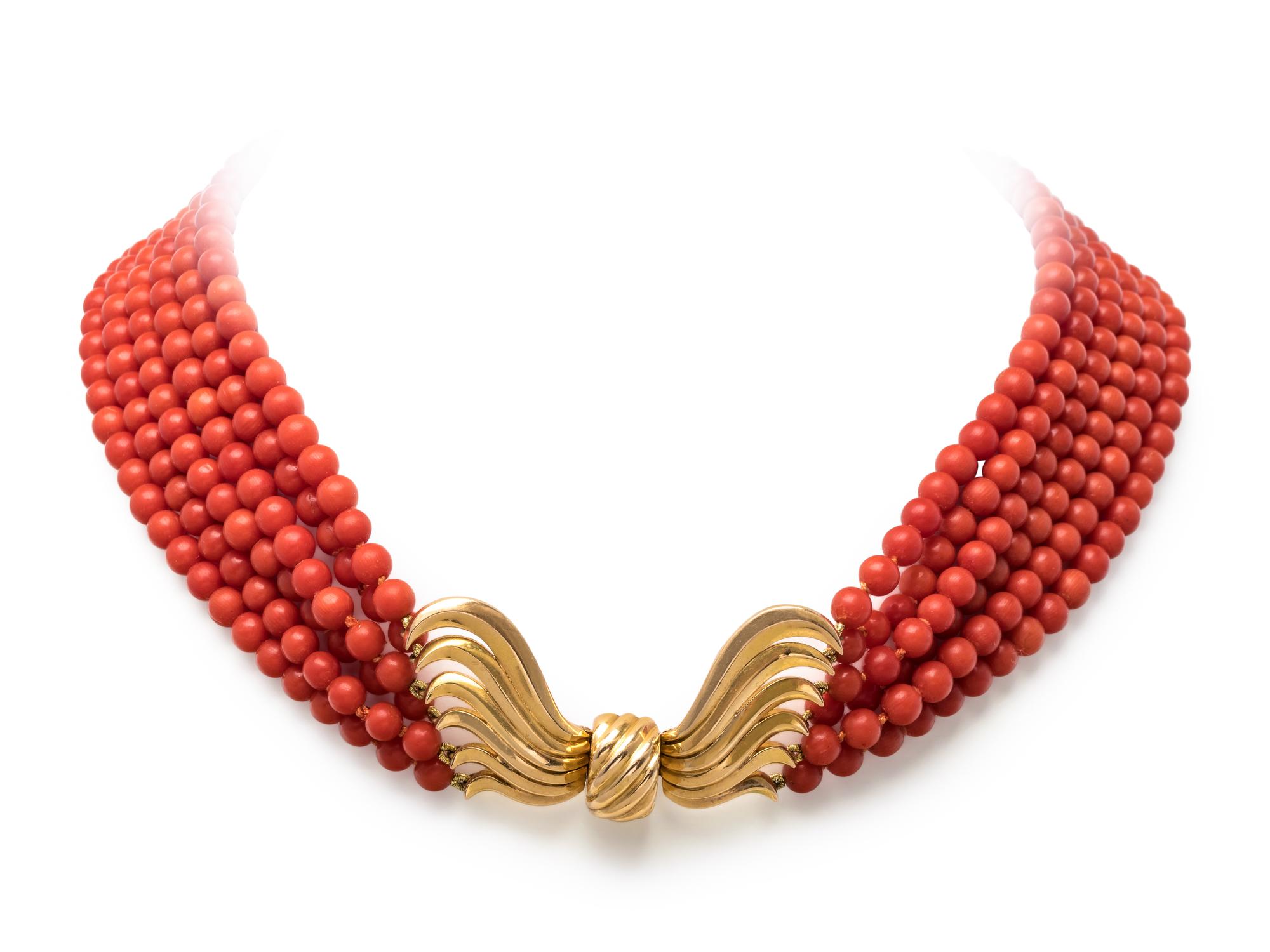 YELLOW GOLD AND CORAL CONVERTIBLE BRACELET/NECKLACE