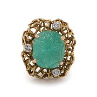 YELLOW GOLD, GREEN BERYL AND DIAMOND RING
