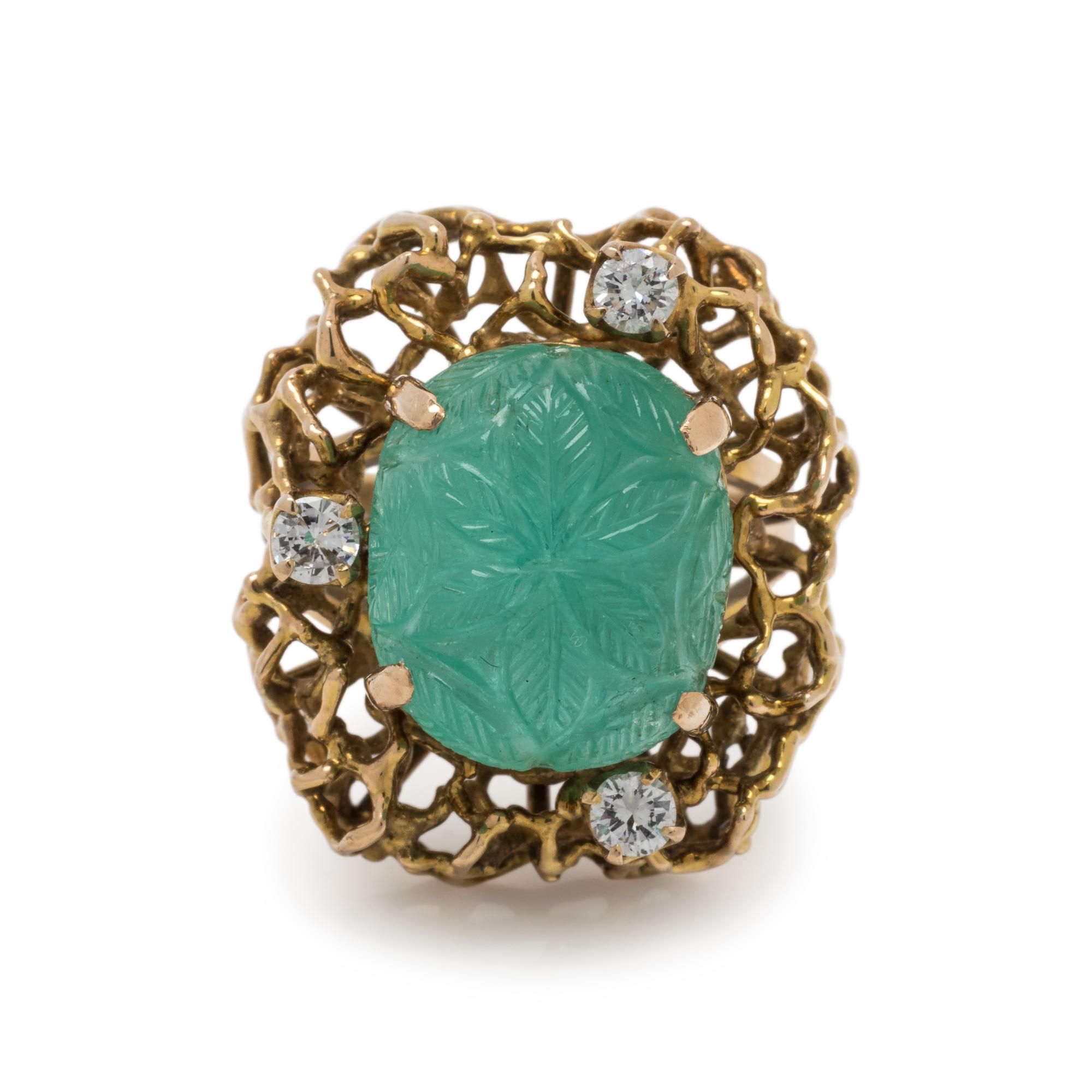 YELLOW GOLD, GREEN BERYL AND DIAMOND RING