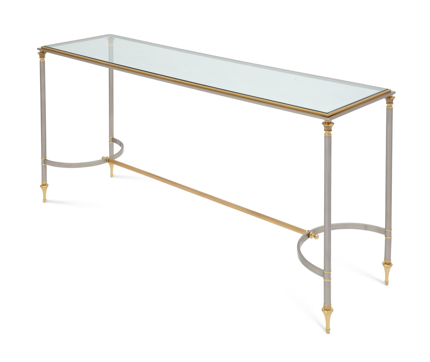 A Brass, Steel, and Glass-Top Console Table