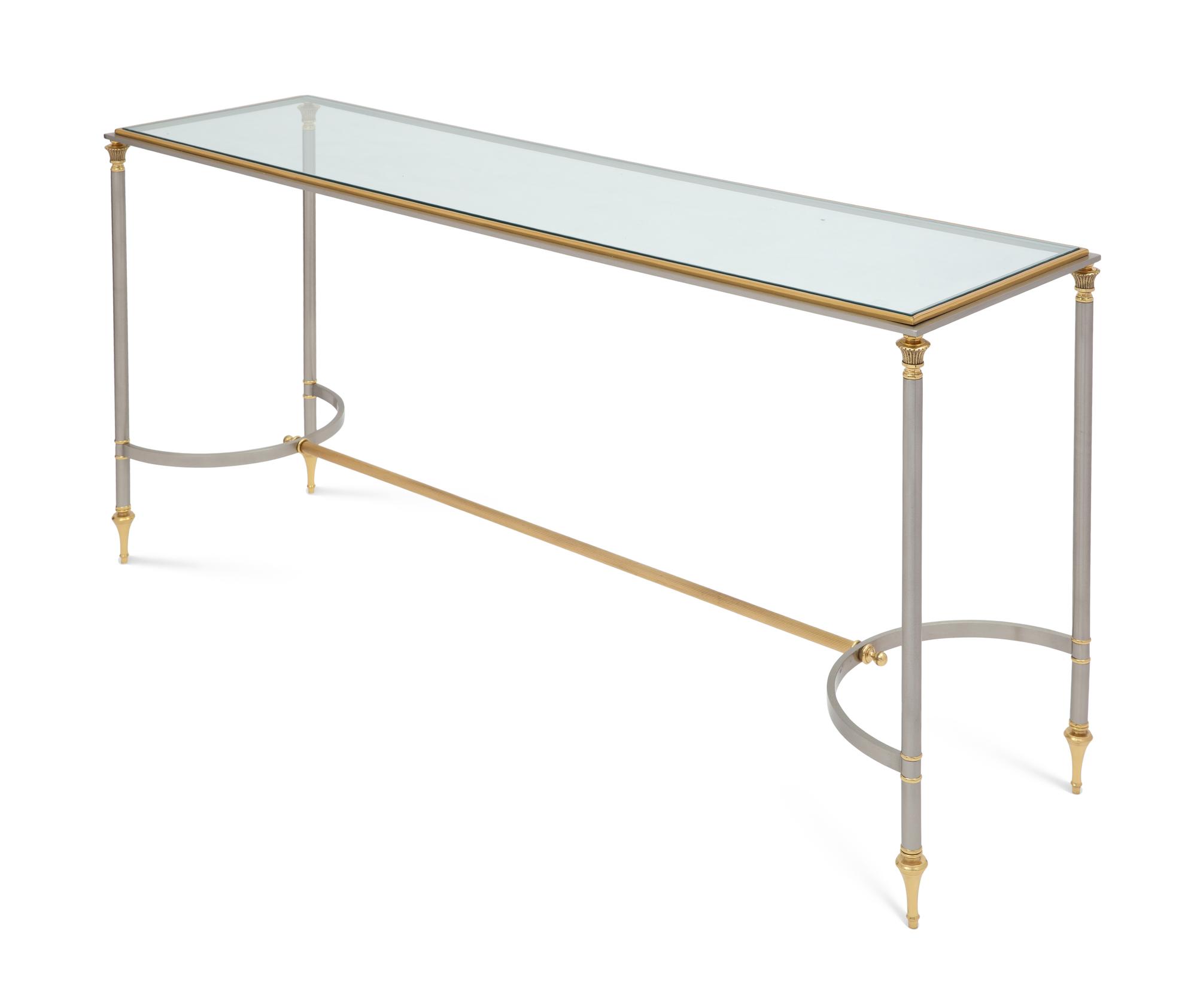 A Brass, Steel, and Glass-Top Console Table