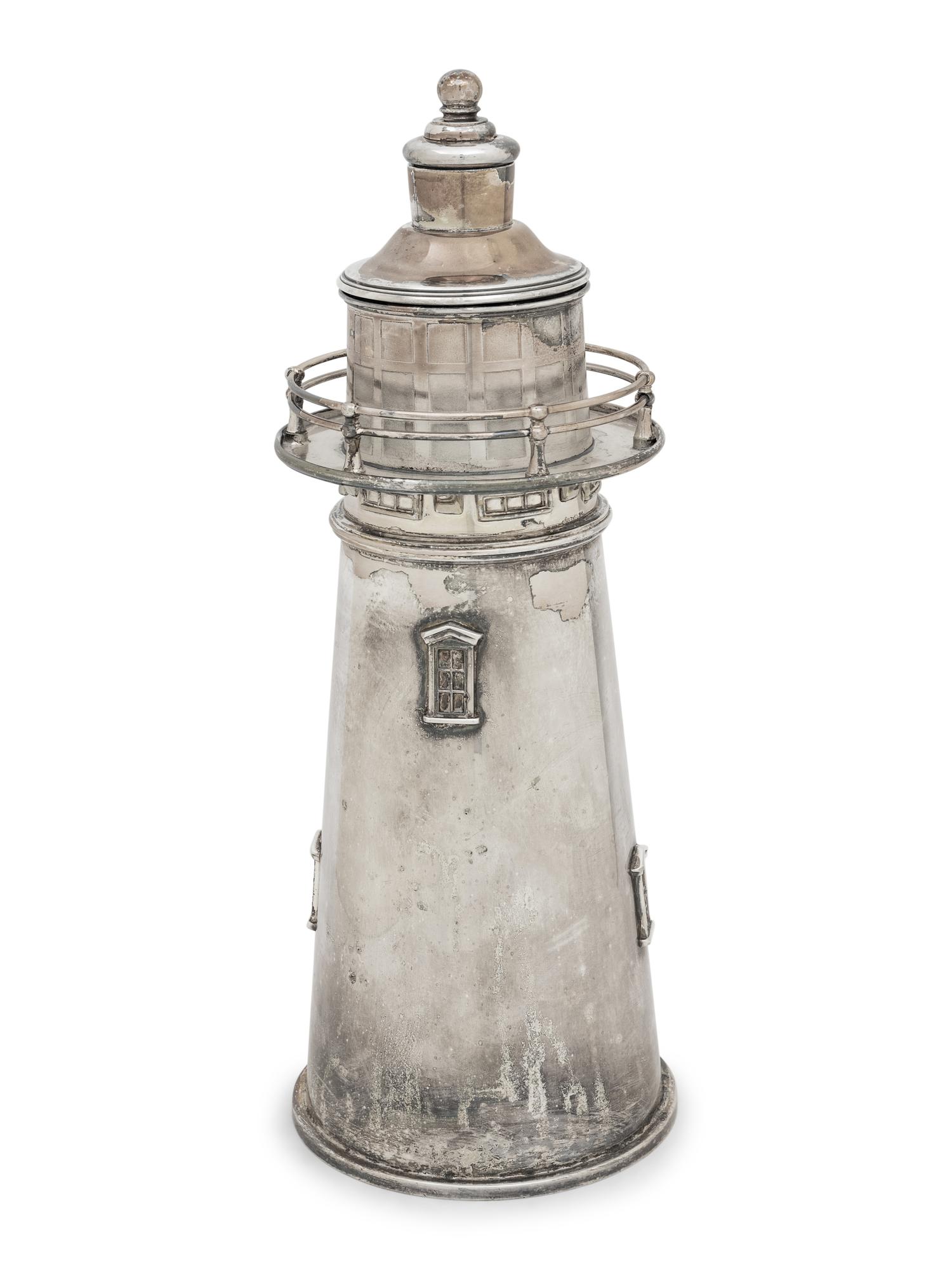 An American Silver-Plate Lighthouse Cocktail Shaker