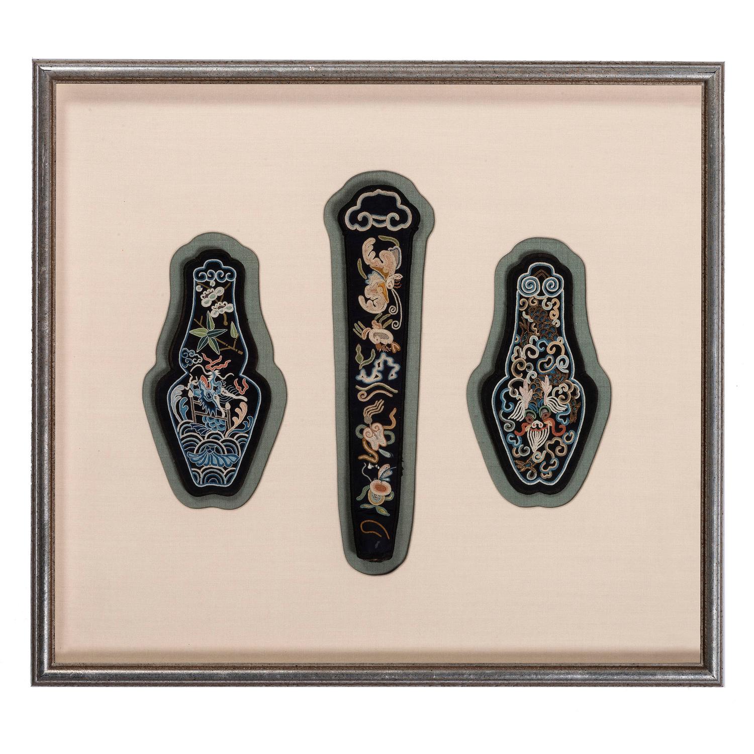 Six Chinese Embroidered and Woven Silk Panels
