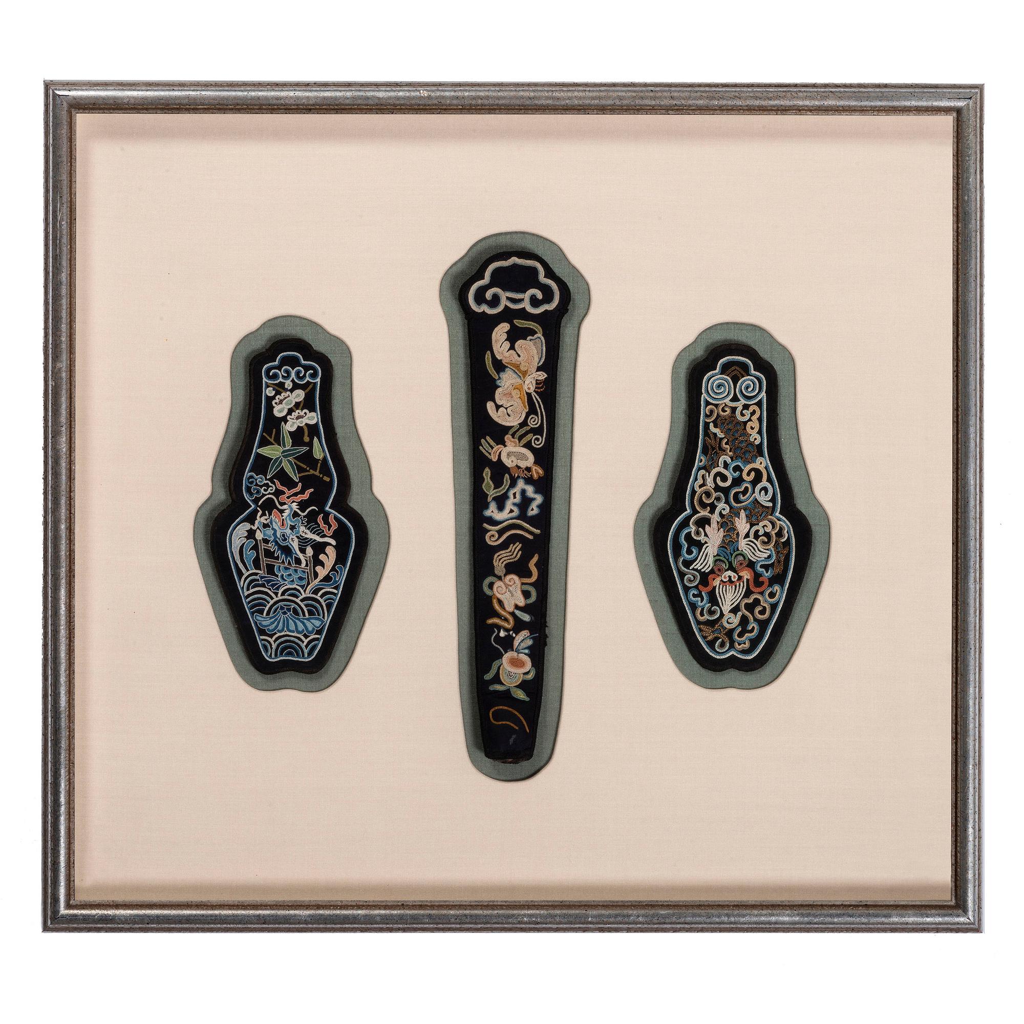 Six Chinese Embroidered and Woven Silk Panels