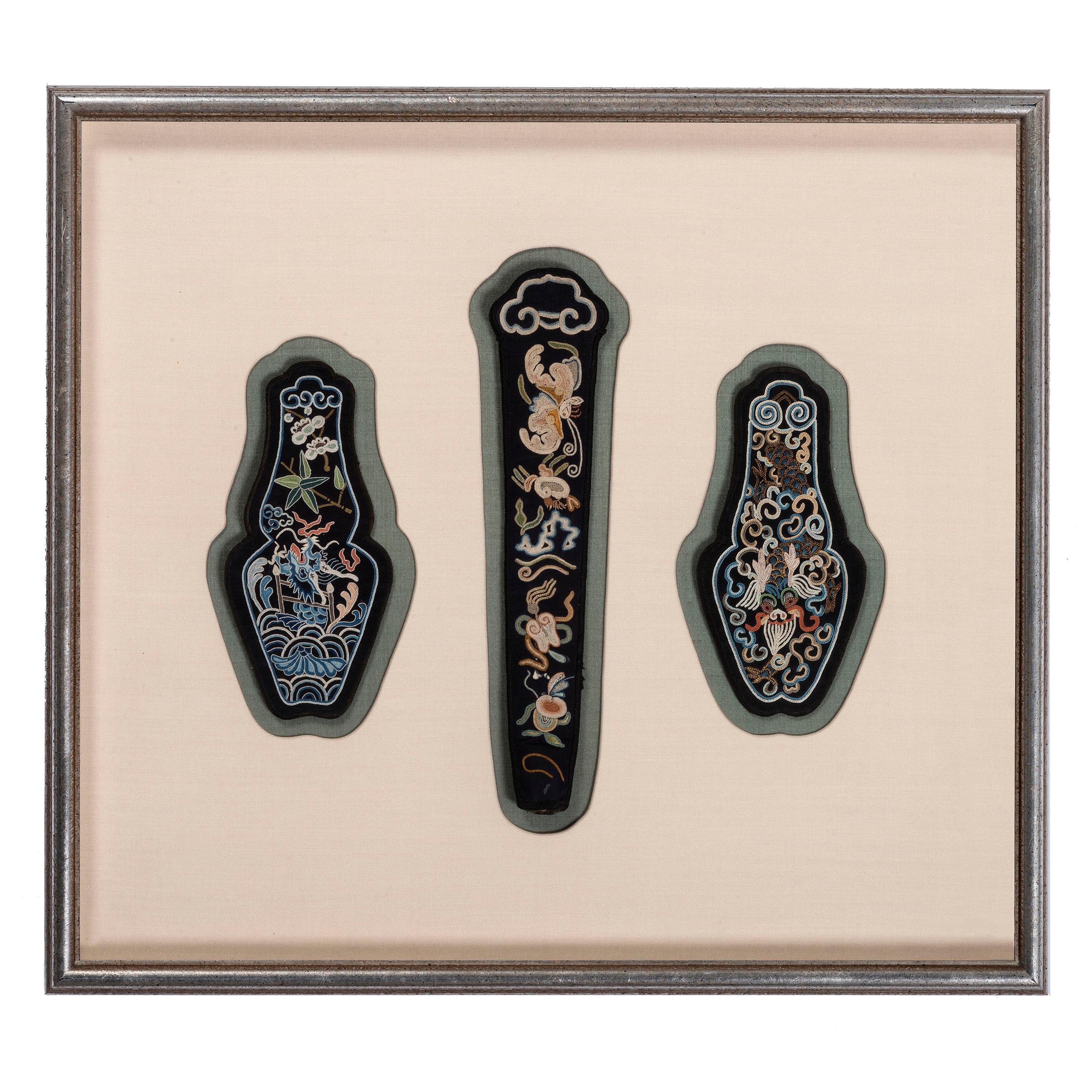 Six Chinese Embroidered and Woven Silk Panels