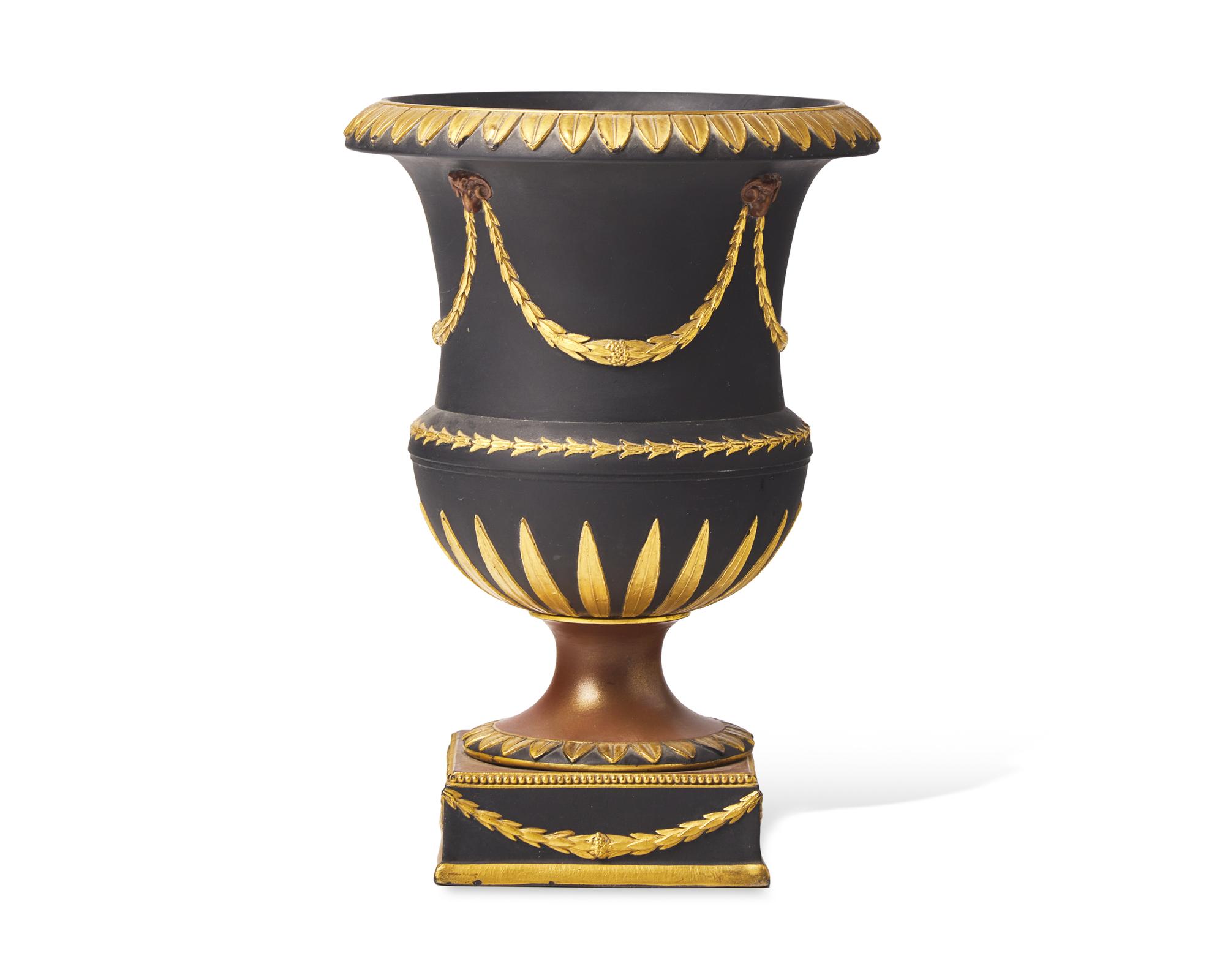 A Wedgwood Neoclassical Parcel-Gilt Basalt Urn