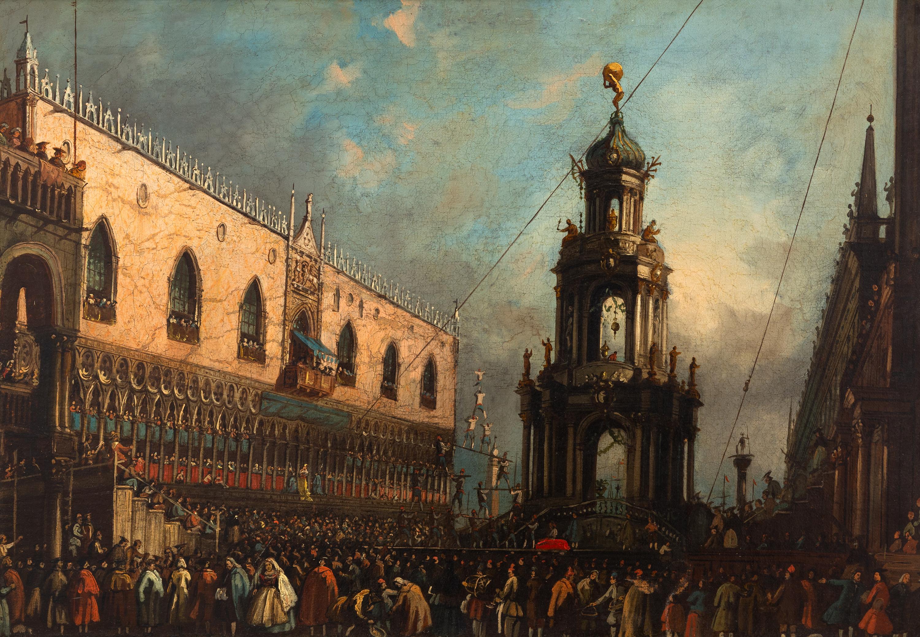 After Francesco Guardi (Italian, 1712-1793) — The Doge of Venice Attends the Shrove Thursday Festivities on the Piazzetta and The Doge of Venice Carried by Gondoliers after His Election in St. Mark's Square (a pair)