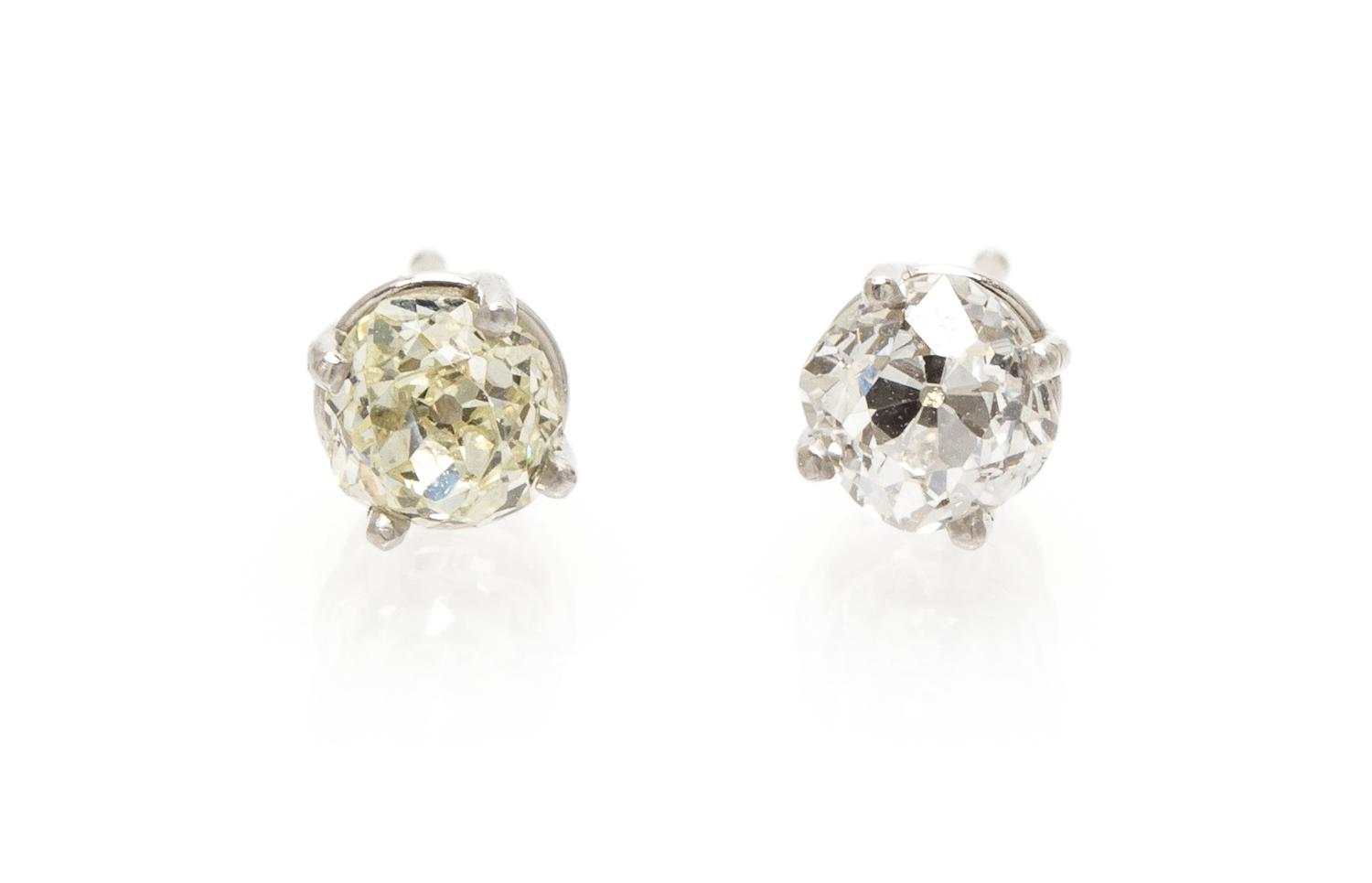 A Pair of White Gold and Diamond Stud Earrings 0.55 dwts.