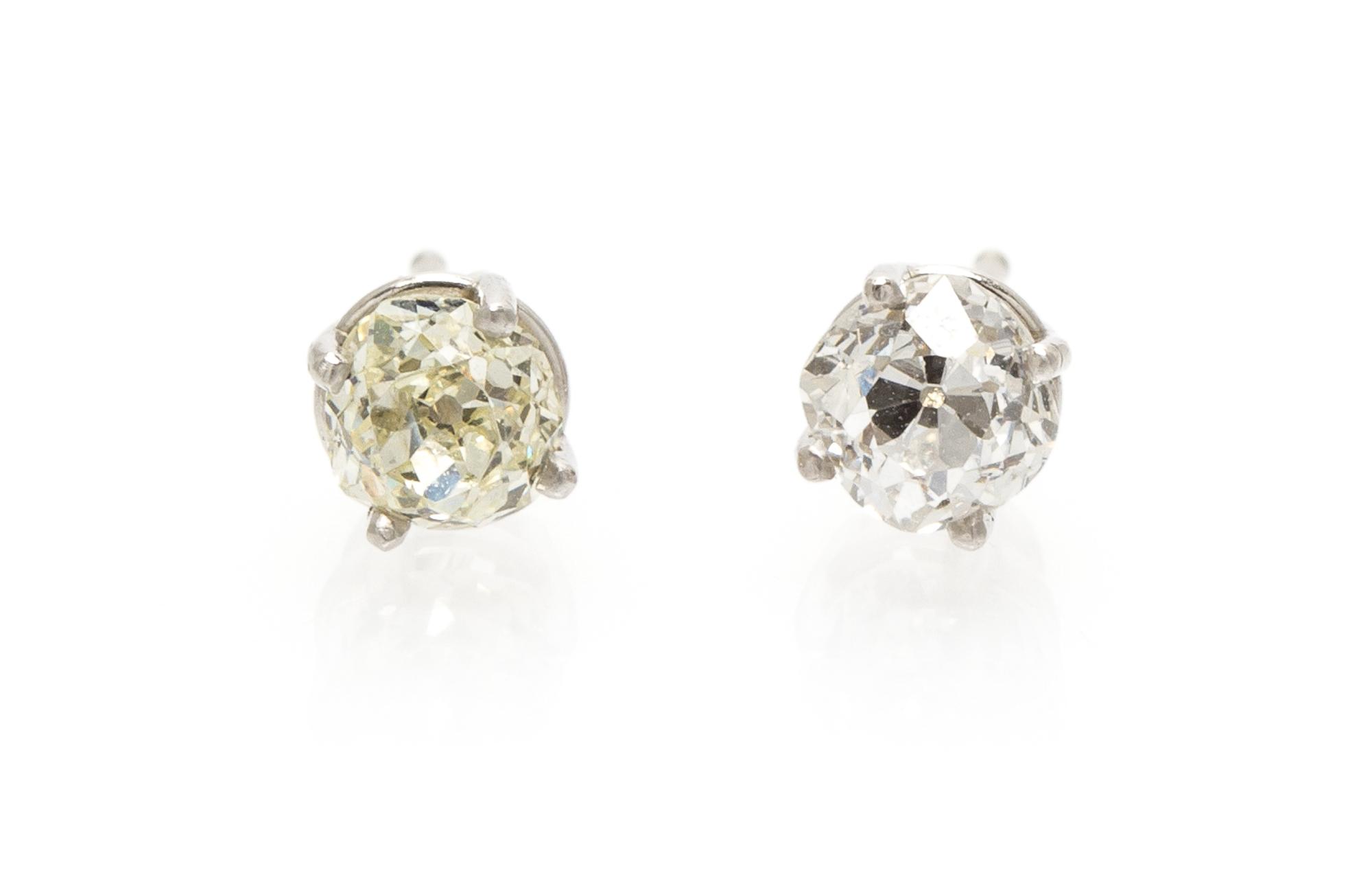 A Pair of White Gold and Diamond Stud Earrings 0.55 dwts.