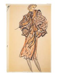 Two Fashion Sketches by Yves Saint Laurent, 1980s