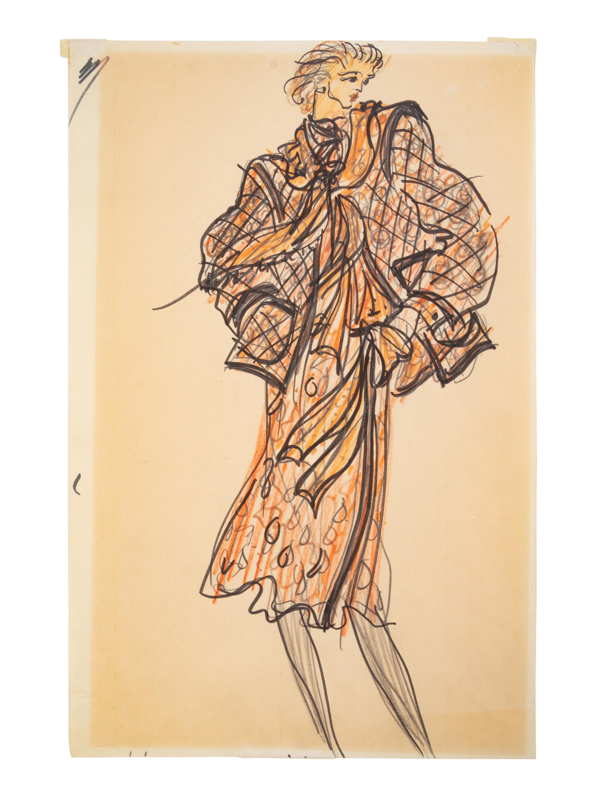 Two Fashion Sketches by Yves Saint Laurent, 1980s