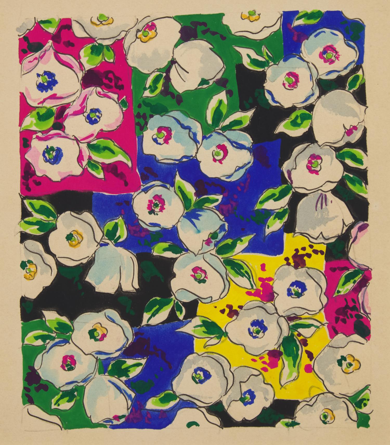 A Group of Three French Gouaches of Apparel Textile Designs By Louis Lang DONATED BY CORA GINSBURG, LLC.