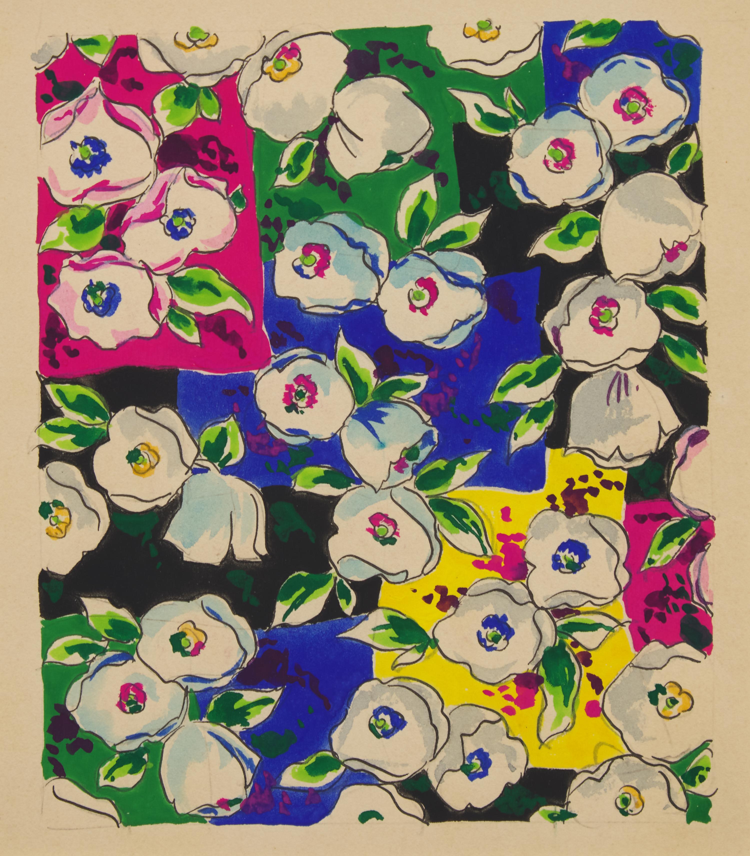 A Group of Three French Gouaches of Apparel Textile Designs By Louis Lang DONATED BY CORA GINSBURG, LLC.