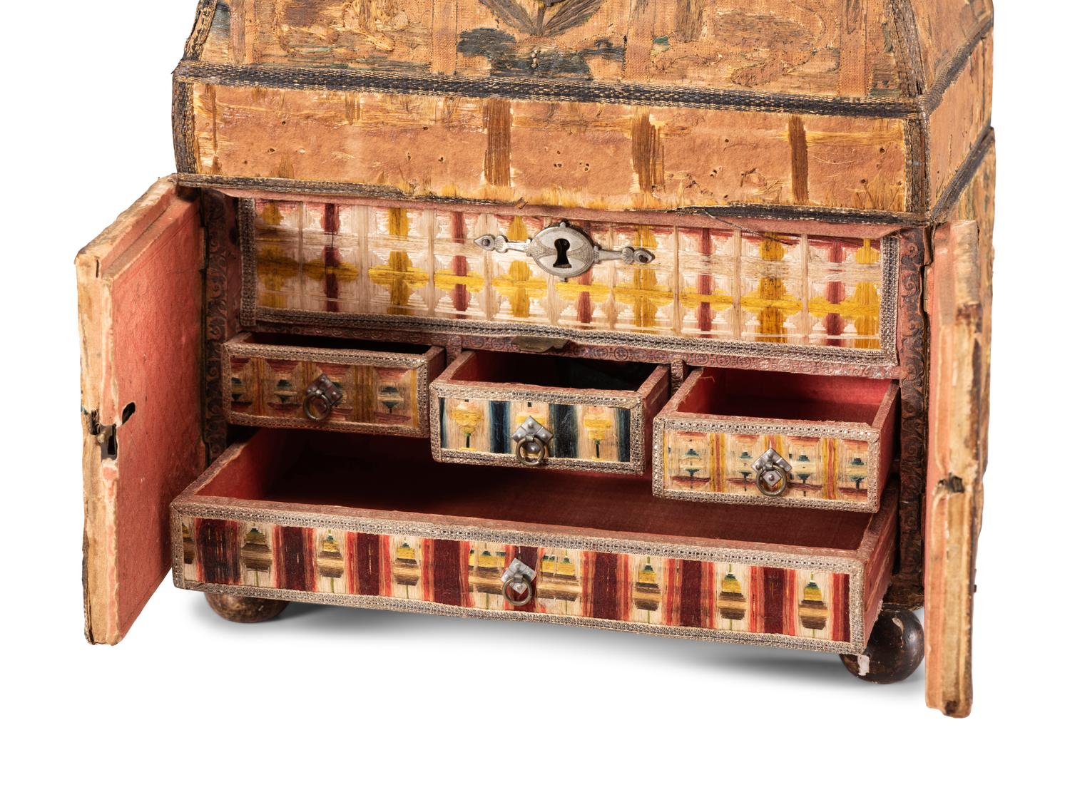 An English Silk and Metallic Thread Embroidered Jewelry Casket