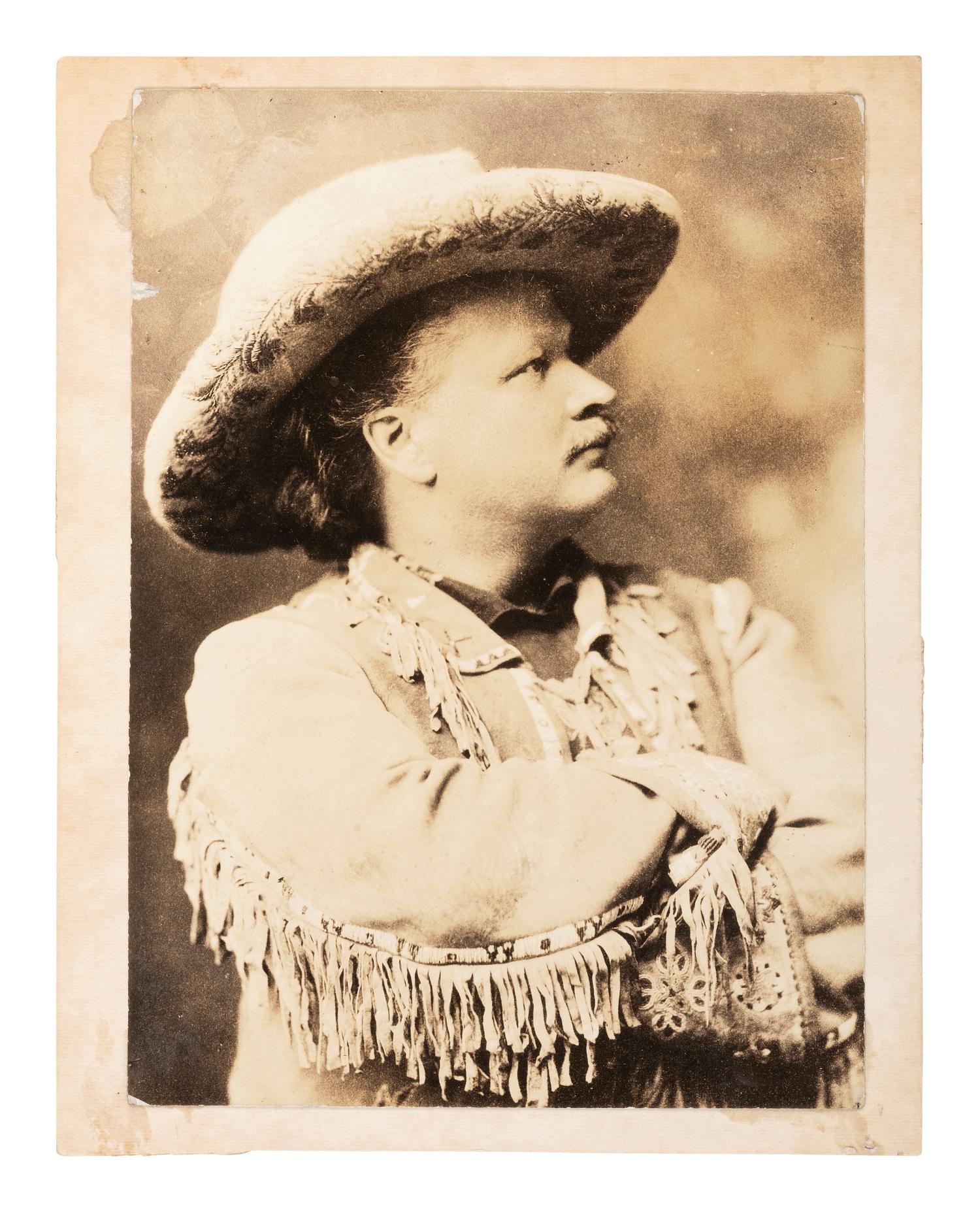 Wild West Shows Cabinet photograph of Buffalo Bill, Pawnee Bill, and Charles "Buffalo" Jones. New York: Gessford, ca 1908-1910. Signed by Jones. [ With: ] Press photograph of Pawnee Bill. New York: Sy Seidman.