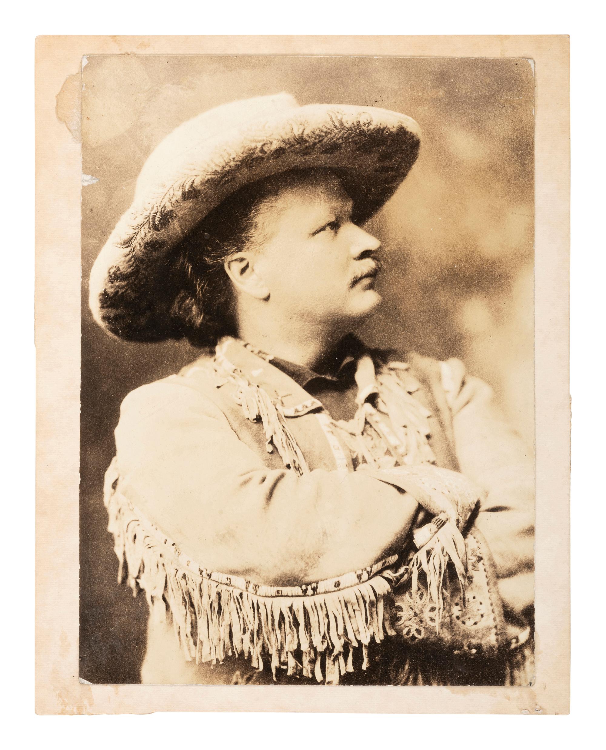 Wild West Shows Cabinet photograph of Buffalo Bill, Pawnee Bill, and Charles "Buffalo" Jones. New York: Gessford, ca 1908-1910. Signed by Jones. [ With: ] Press photograph of Pawnee Bill. New York: Sy Seidman.