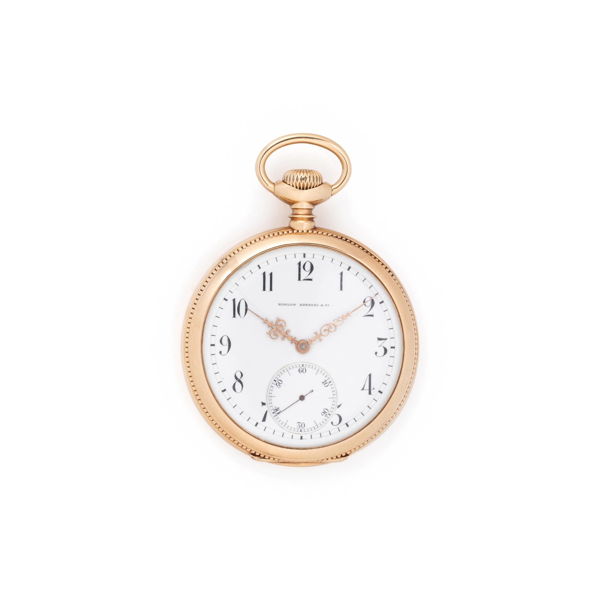 BIGELOW, KENNARD & CO., 14K YELLOW GOLD OPEN FACE POCKET WATCH