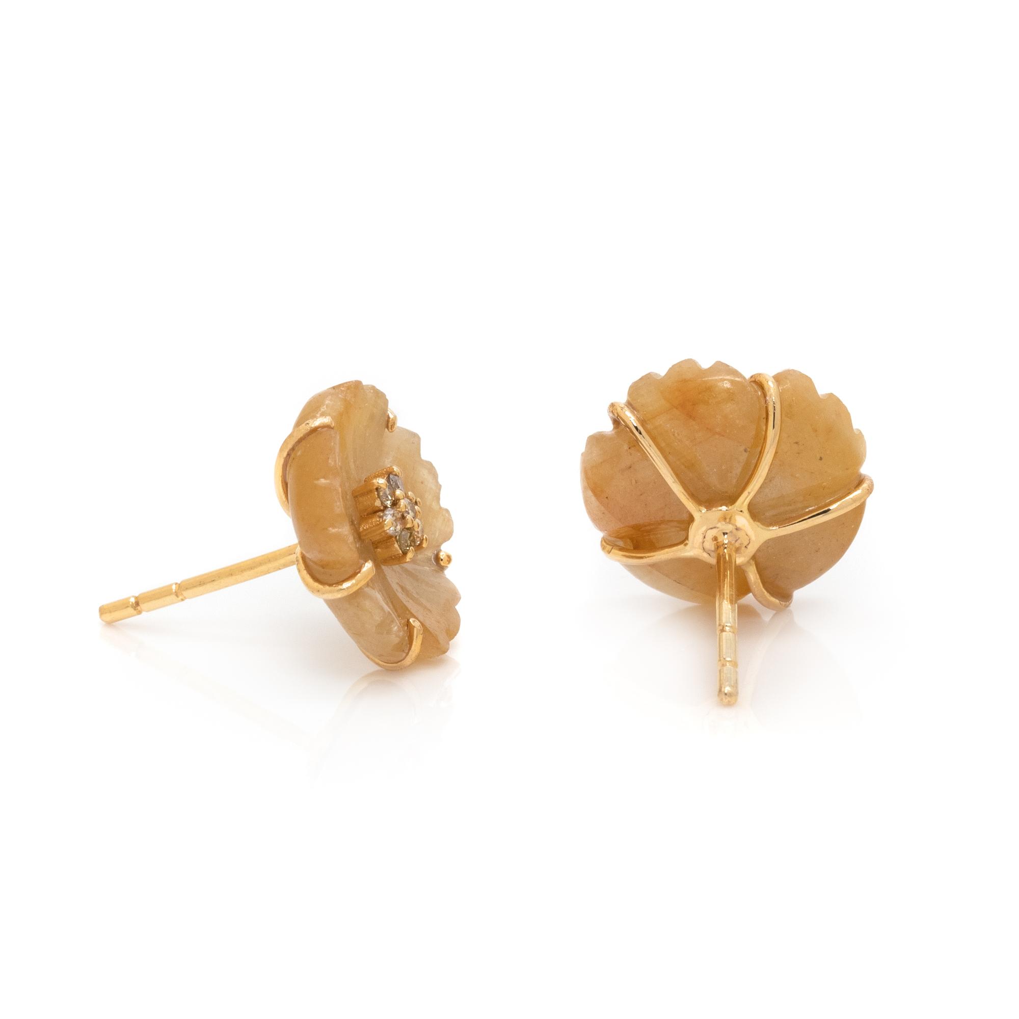 CARVED SAPPHIRE AND COLORED DIAMOND FLOWER EARRINGS
