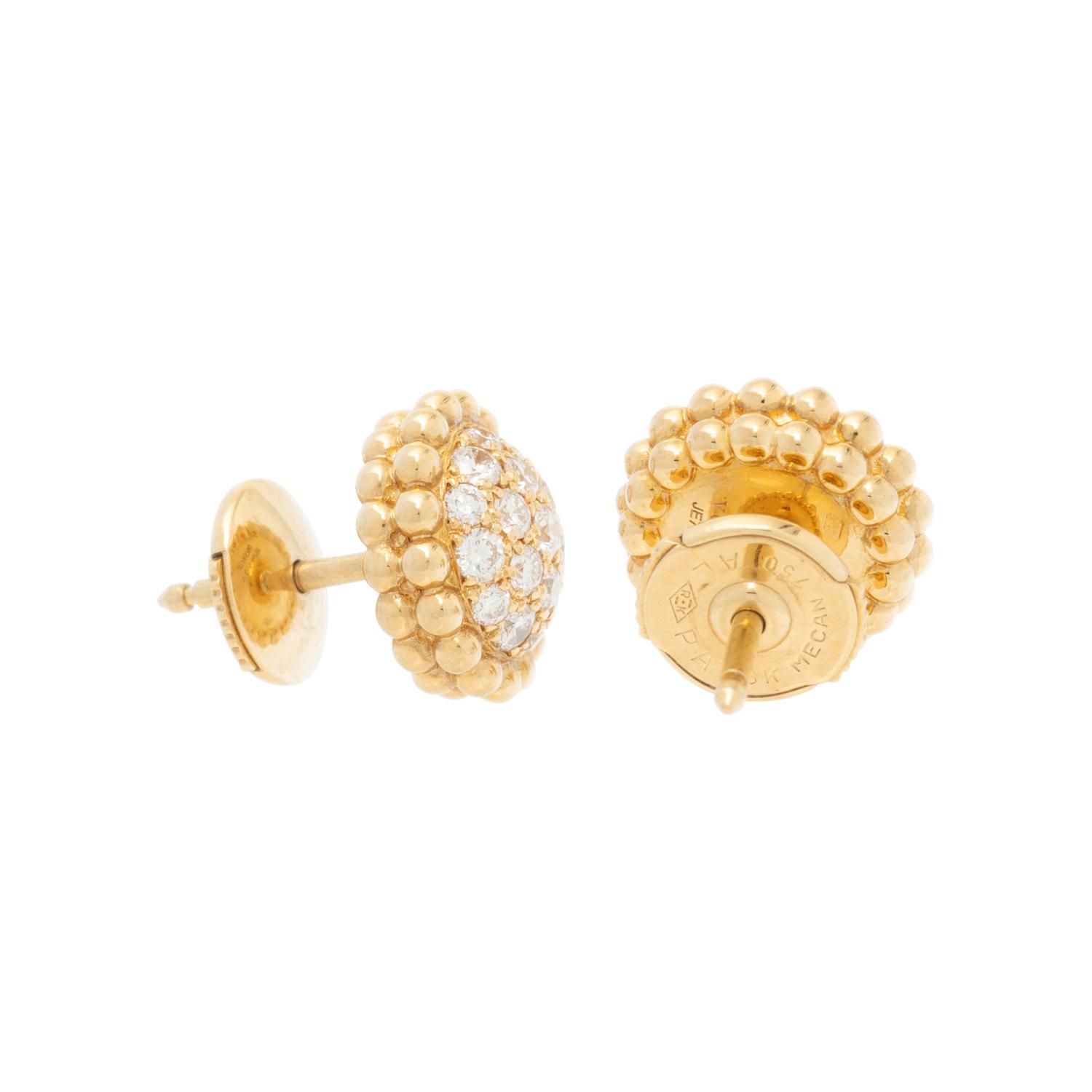 VAN CLEEF & ARPELS, DIAMOND AND YELLOW GOLD 'PERLÉE' STUD EARRINGS