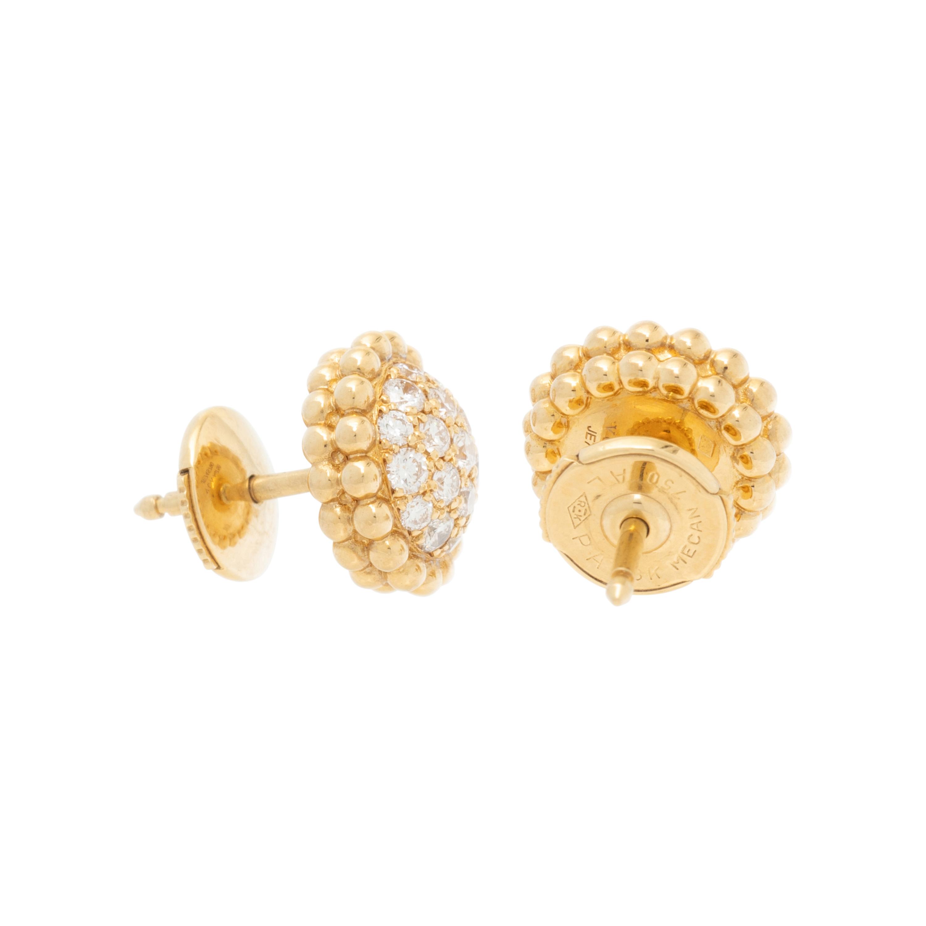 VAN CLEEF & ARPELS, DIAMOND AND YELLOW GOLD 'PERLÉE' STUD EARRINGS