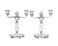 A Pair of Georg Jensen Silver Two-Light Candelabra