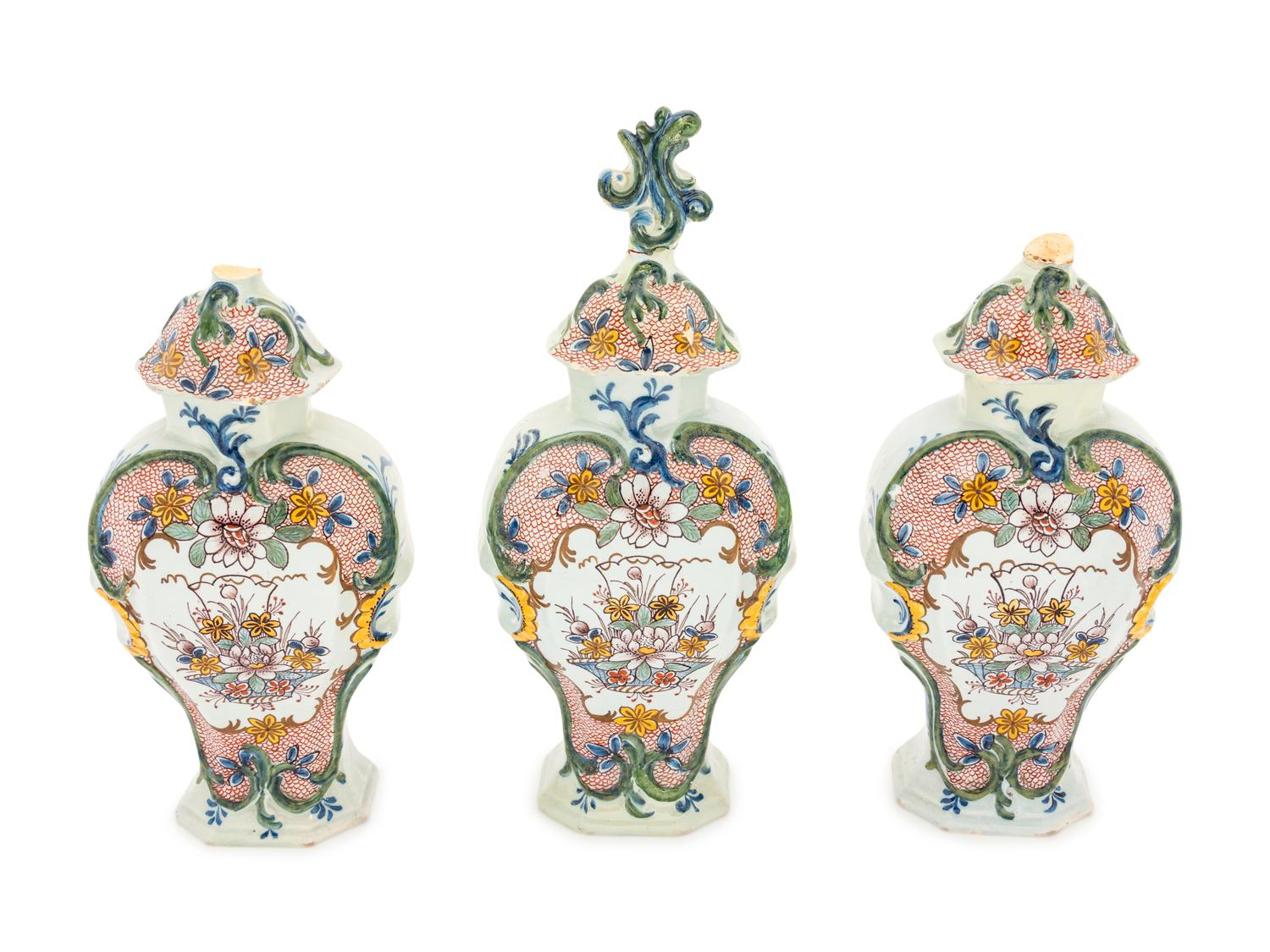 Three-piece Dutch Polychrome Garniture