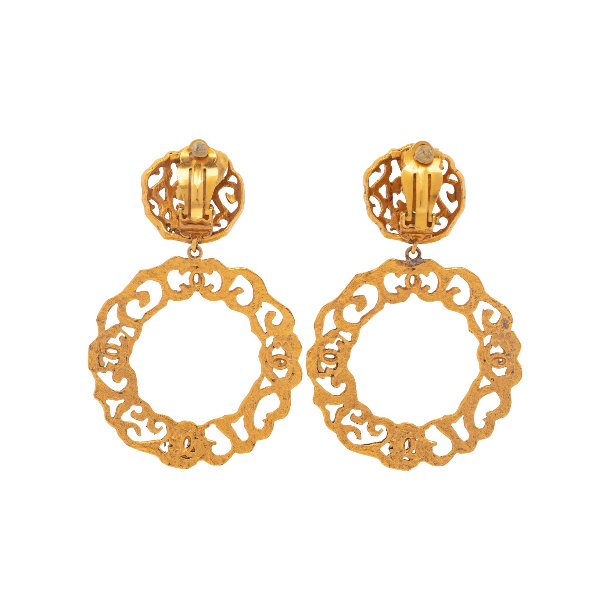 Chanel Filigree Logo Ear Clips