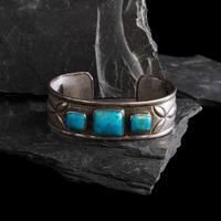 Navajo Ingot and Turquoise Cuff Bracelet
