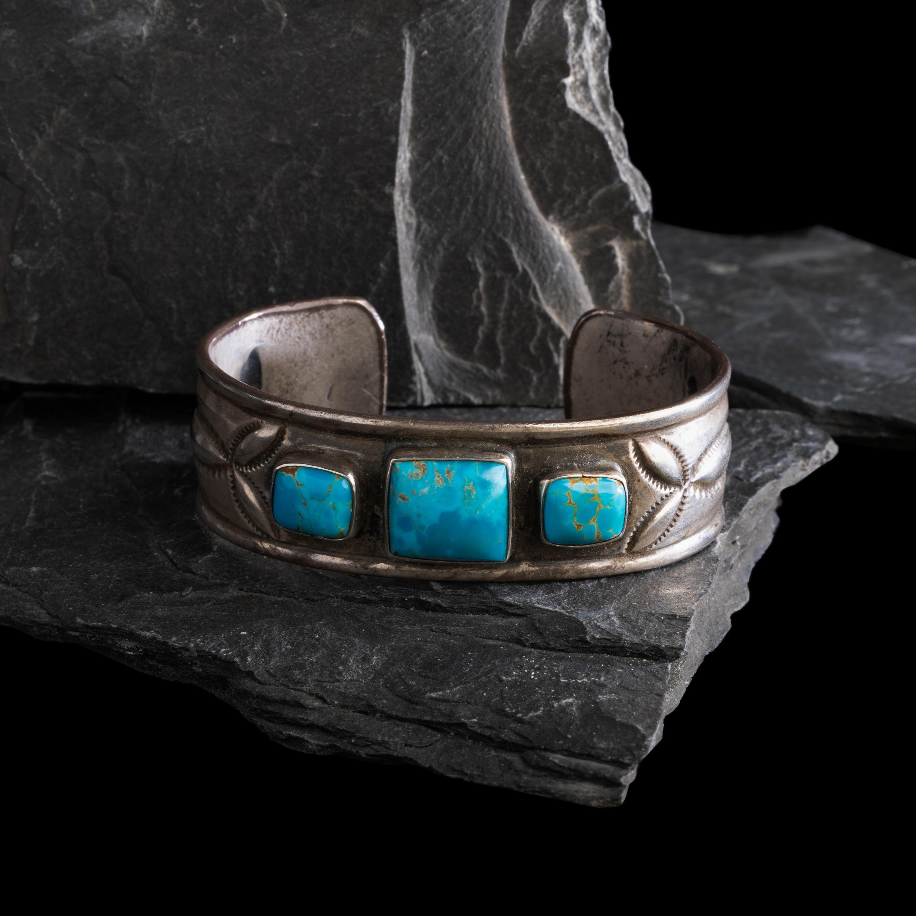 Navajo Ingot and Turquoise Cuff Bracelet