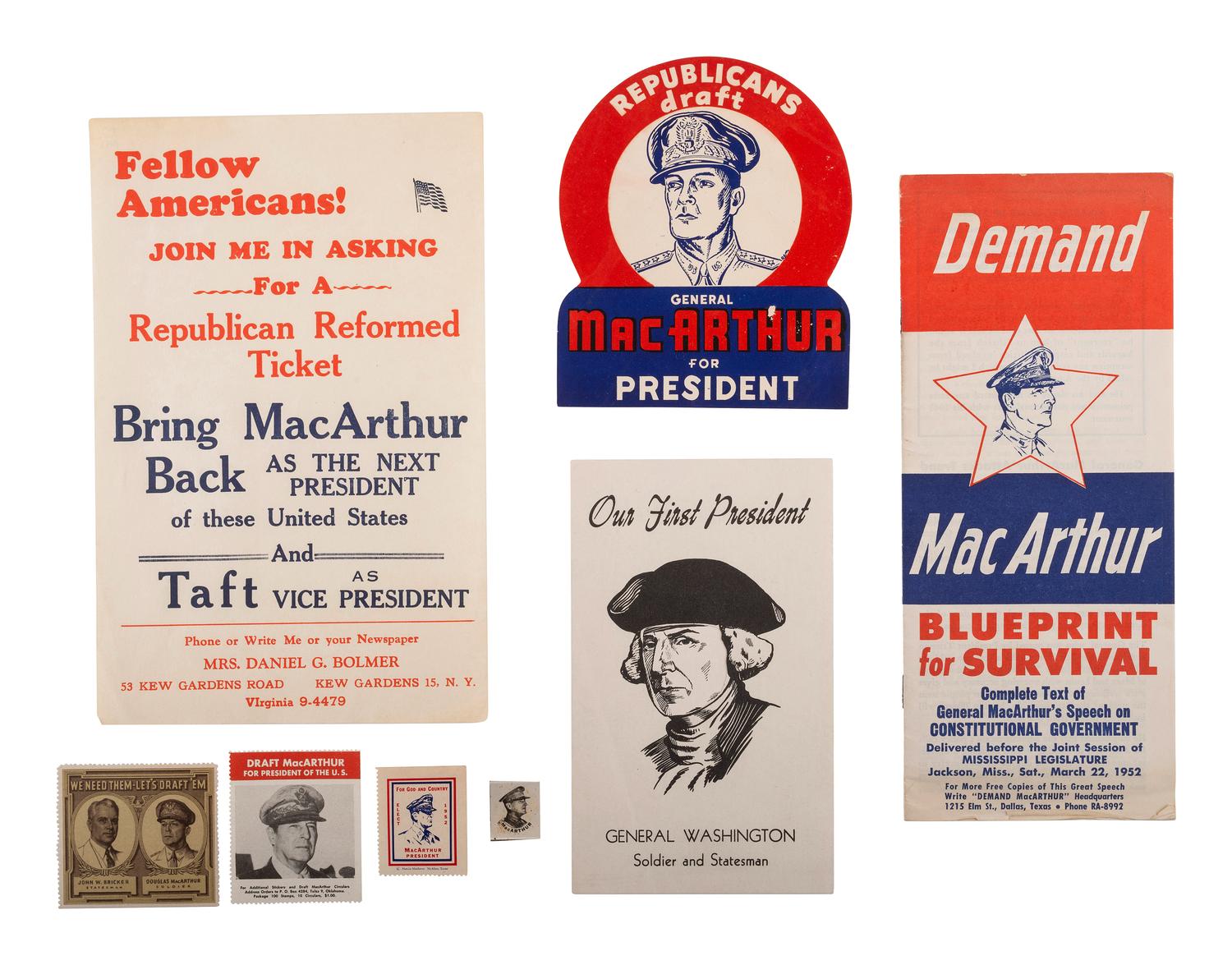 [MacARTHUR, Douglas (1880-1964)]. A group of ephemera from attempts to "draft" the General to run for President.