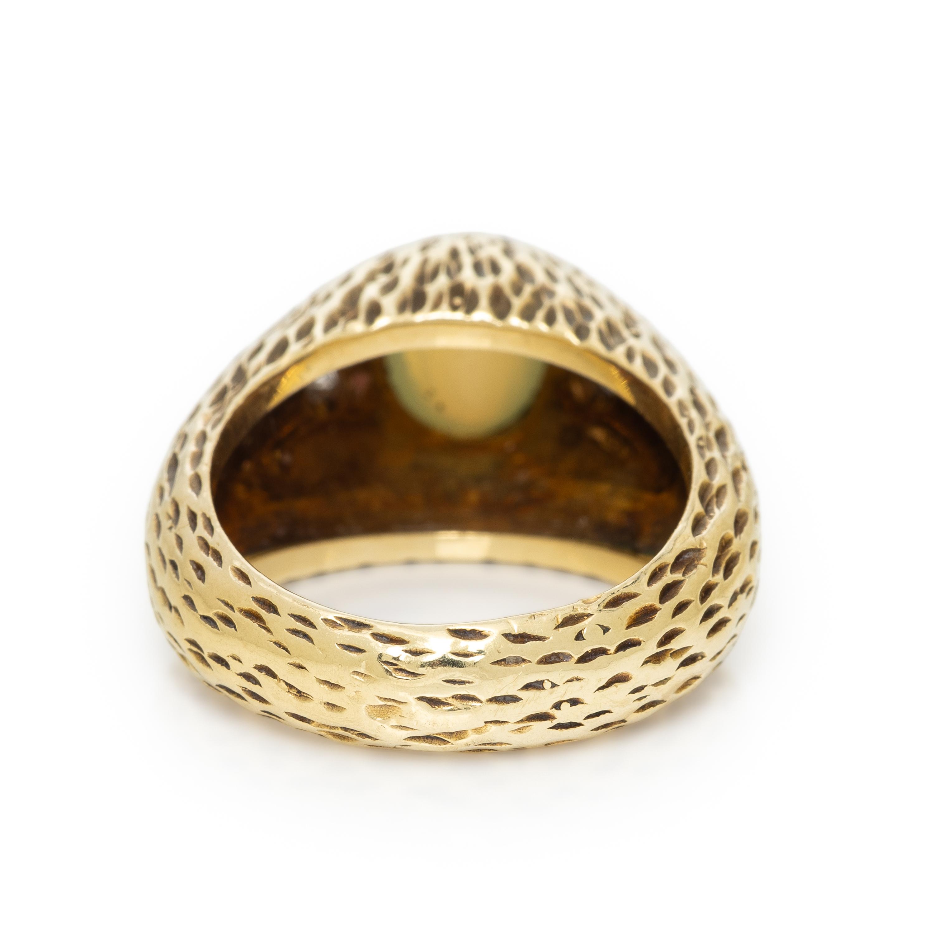 Cat's Eye Chrysoberyl, Diamond, and Yellow Gold Ring