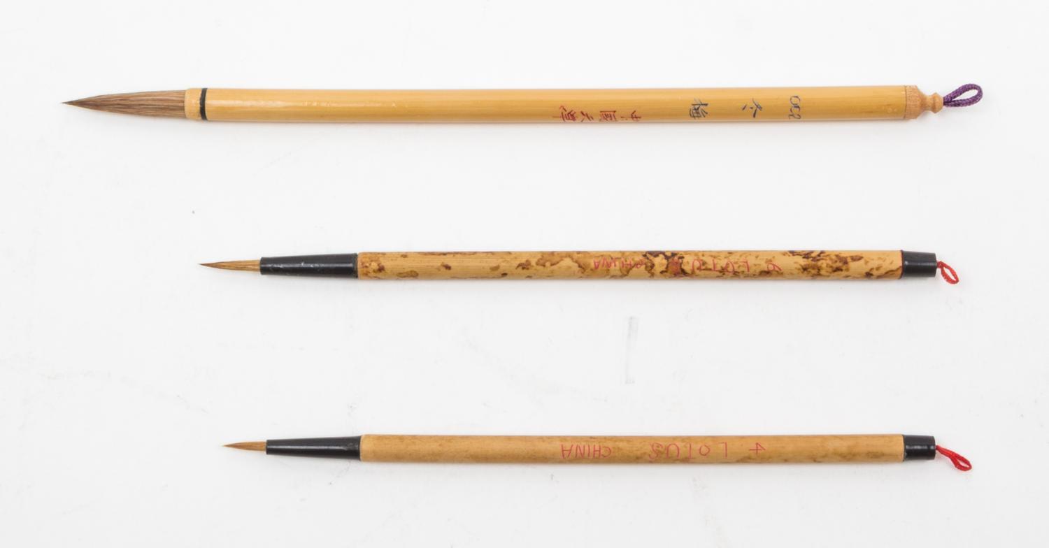 Three Calligraphy Brushes Length of longest 9 inches.