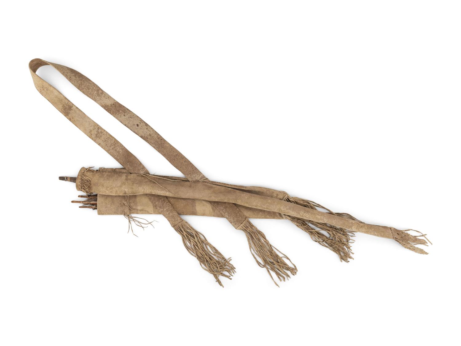 Apache Buffalo Hide Bowcase and Quiver, with Sinew-Backed Recurve Bow and Three Arrows