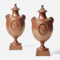 A Pair of Bronzed Black Basalt Vases with Covers UK, 1870s