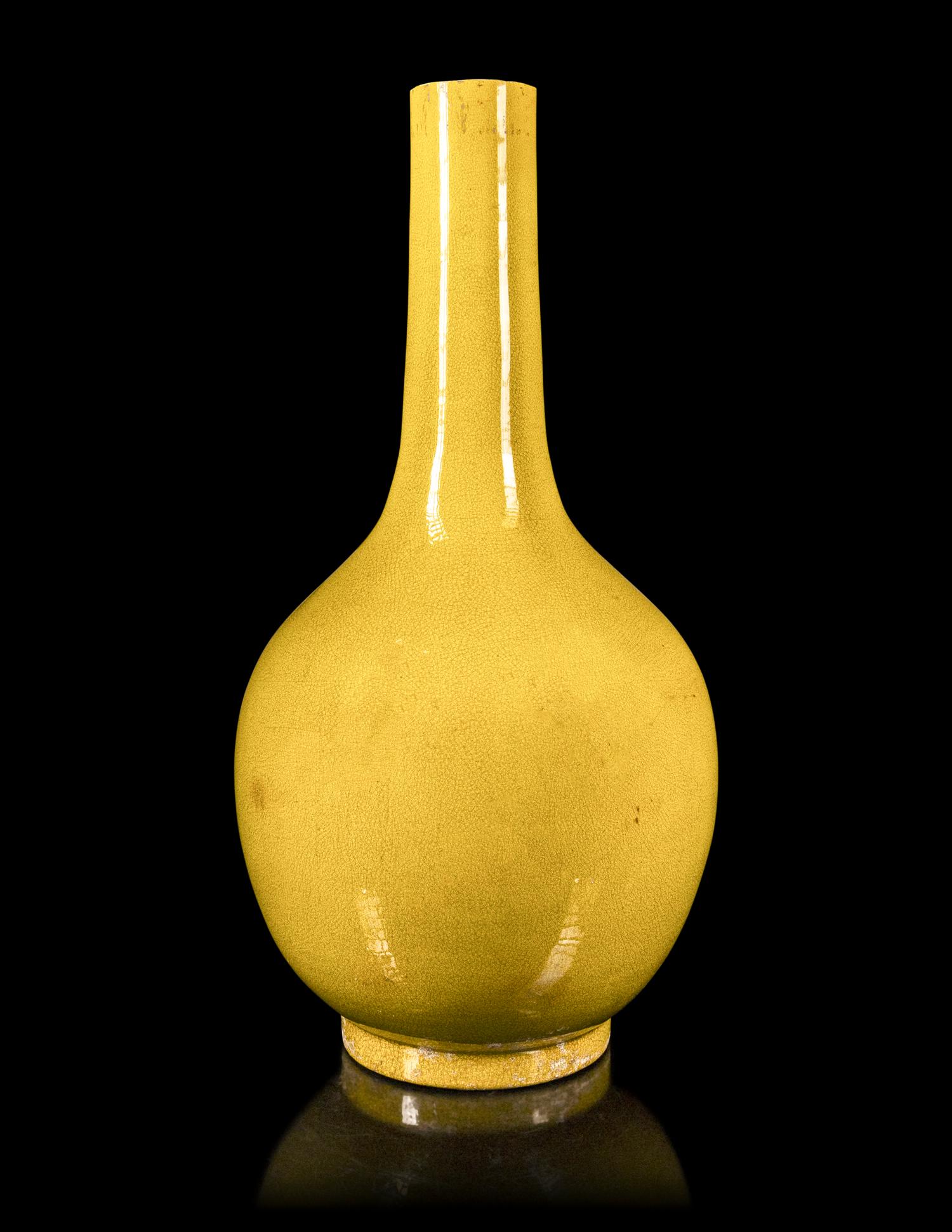 A Monumental Chinese Yellow Glazed Porcelain Bottle Vase