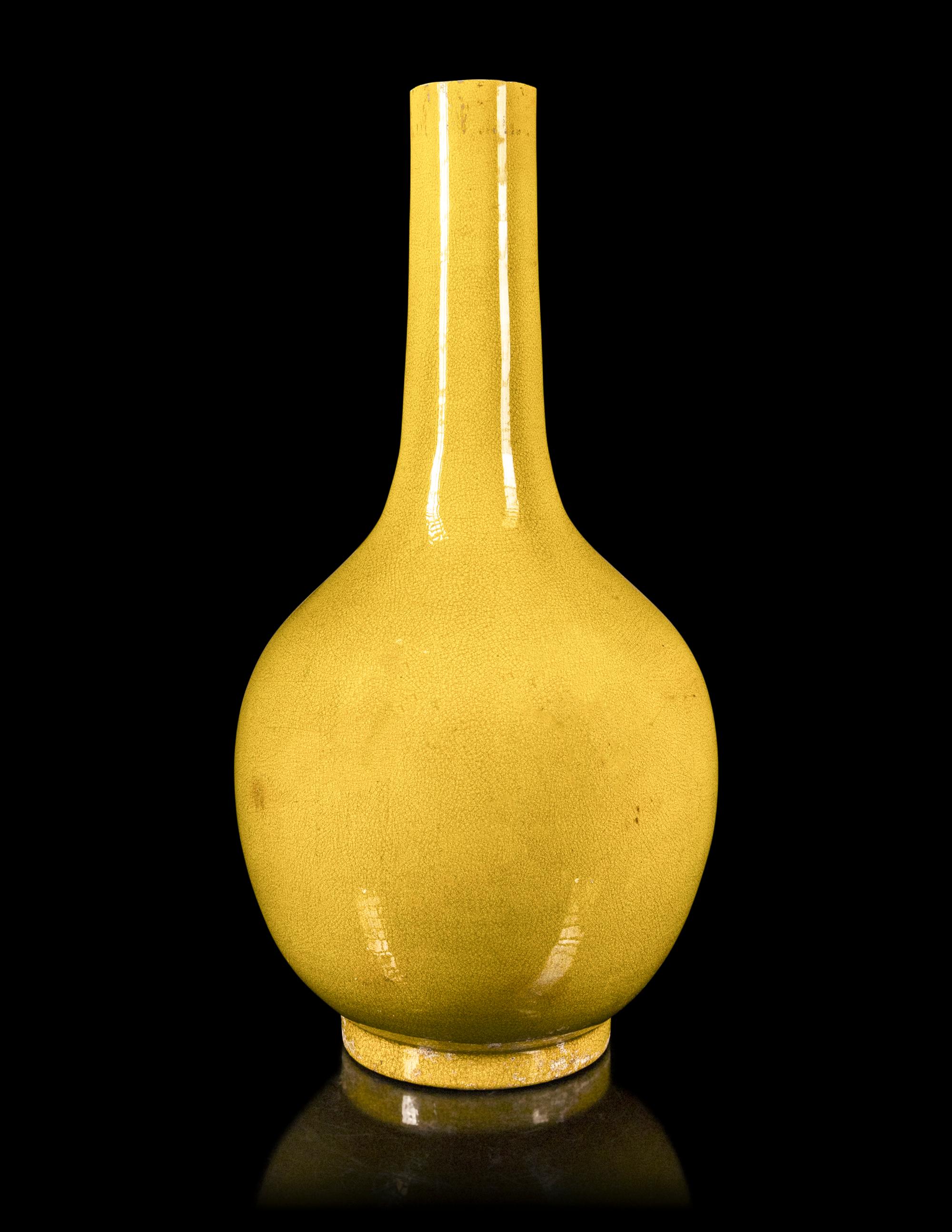 A Monumental Chinese Yellow Glazed Porcelain Bottle Vase