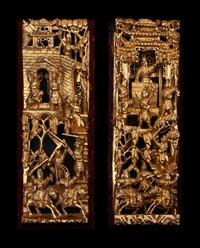A Pair of Chinese Gilt and Red Lacquered Wood Panels