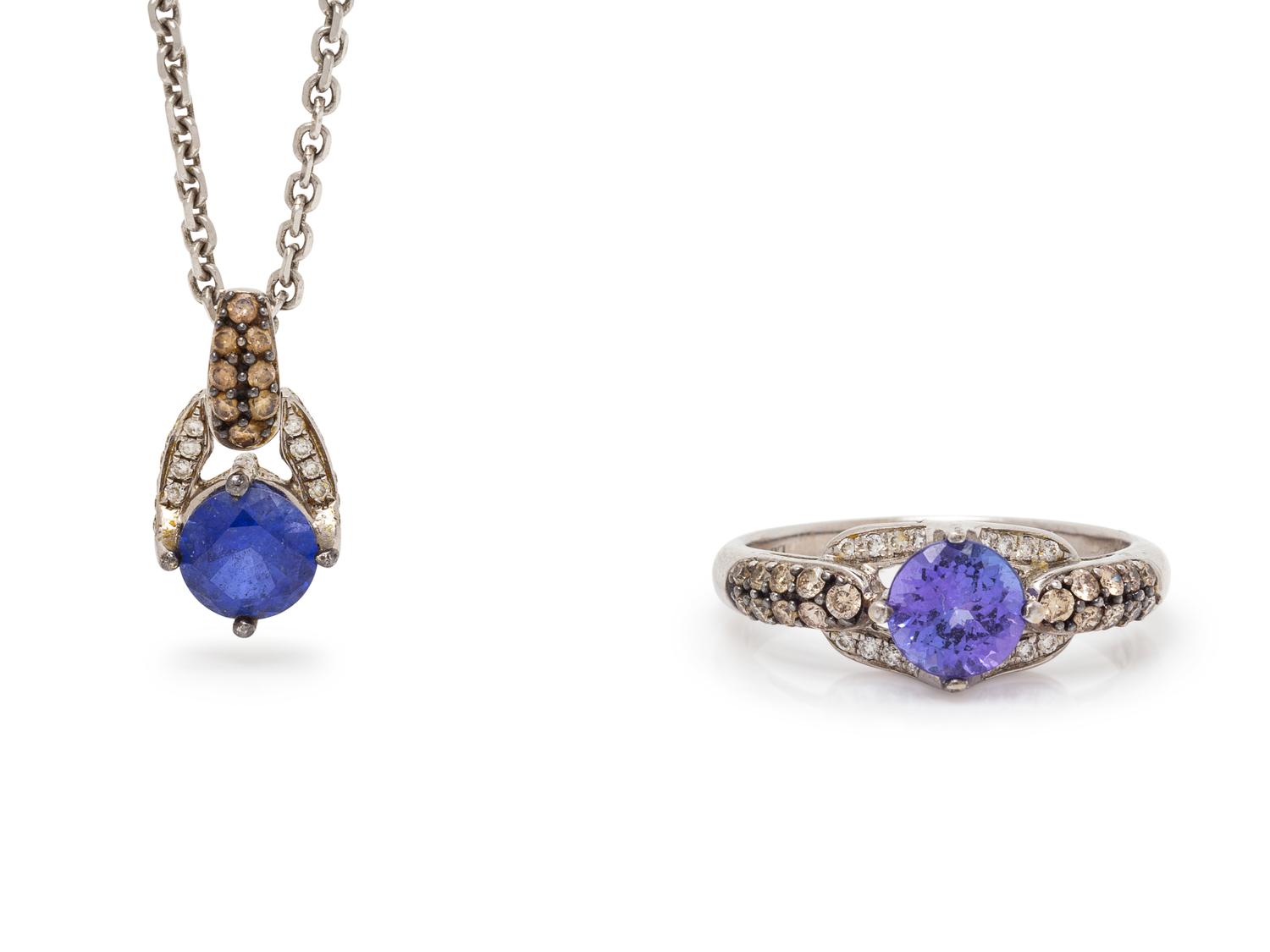 A Collection of 14 Karat White Gold, Tanzanite, Diamond and Colored Diamond Jewelry, LeVian,