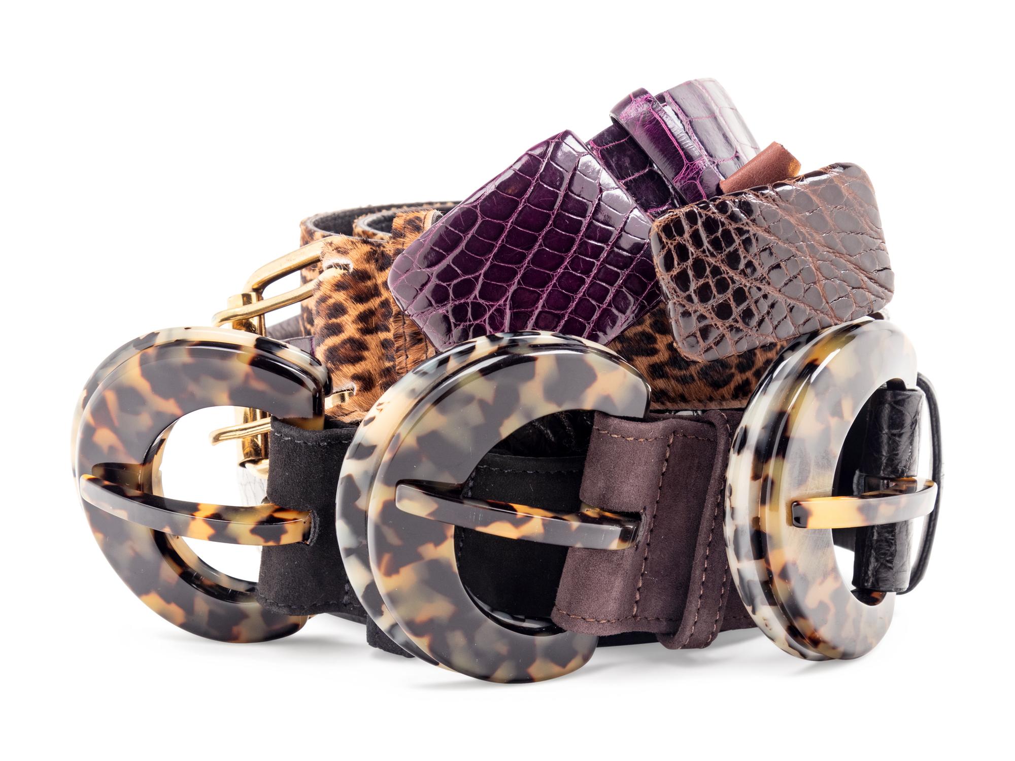 Six Oscar de la Renta Belts: Three Exotic Skin, One Pony Hair, Three Leather